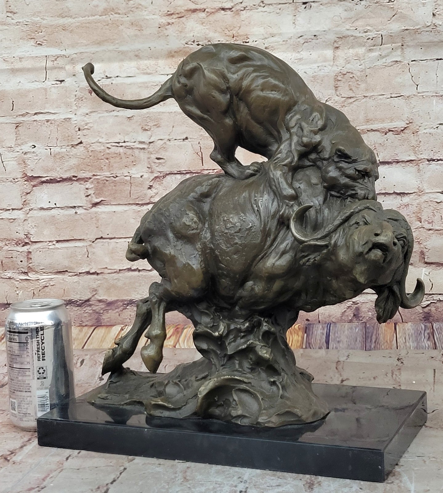 100% Bronze Animal Sculpture: Lioness Hunting Bull Signed Milo Wildlife Statue