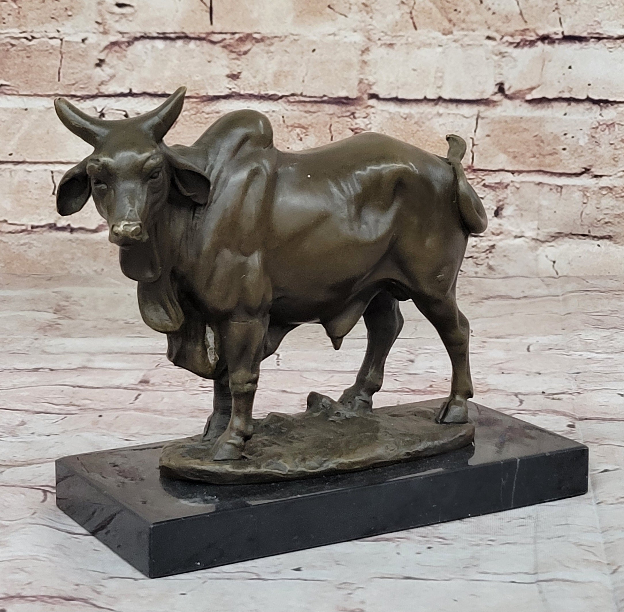 European Made Cow Statue - 100% Bronze Hand Made Figurine Cattle Bull Figurine