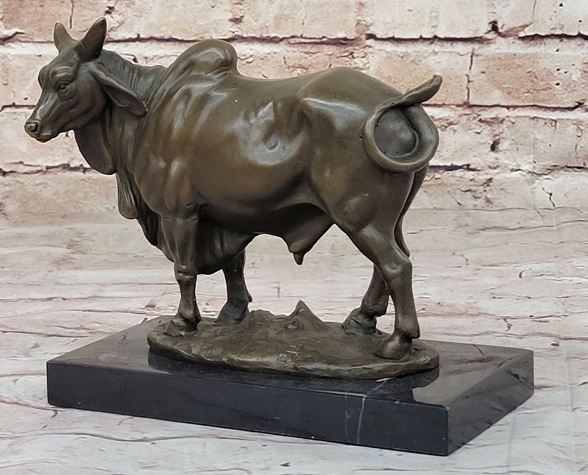 European Made Cow Statue - 100% Bronze Hand Made Figurine Cattle Bull Figurine