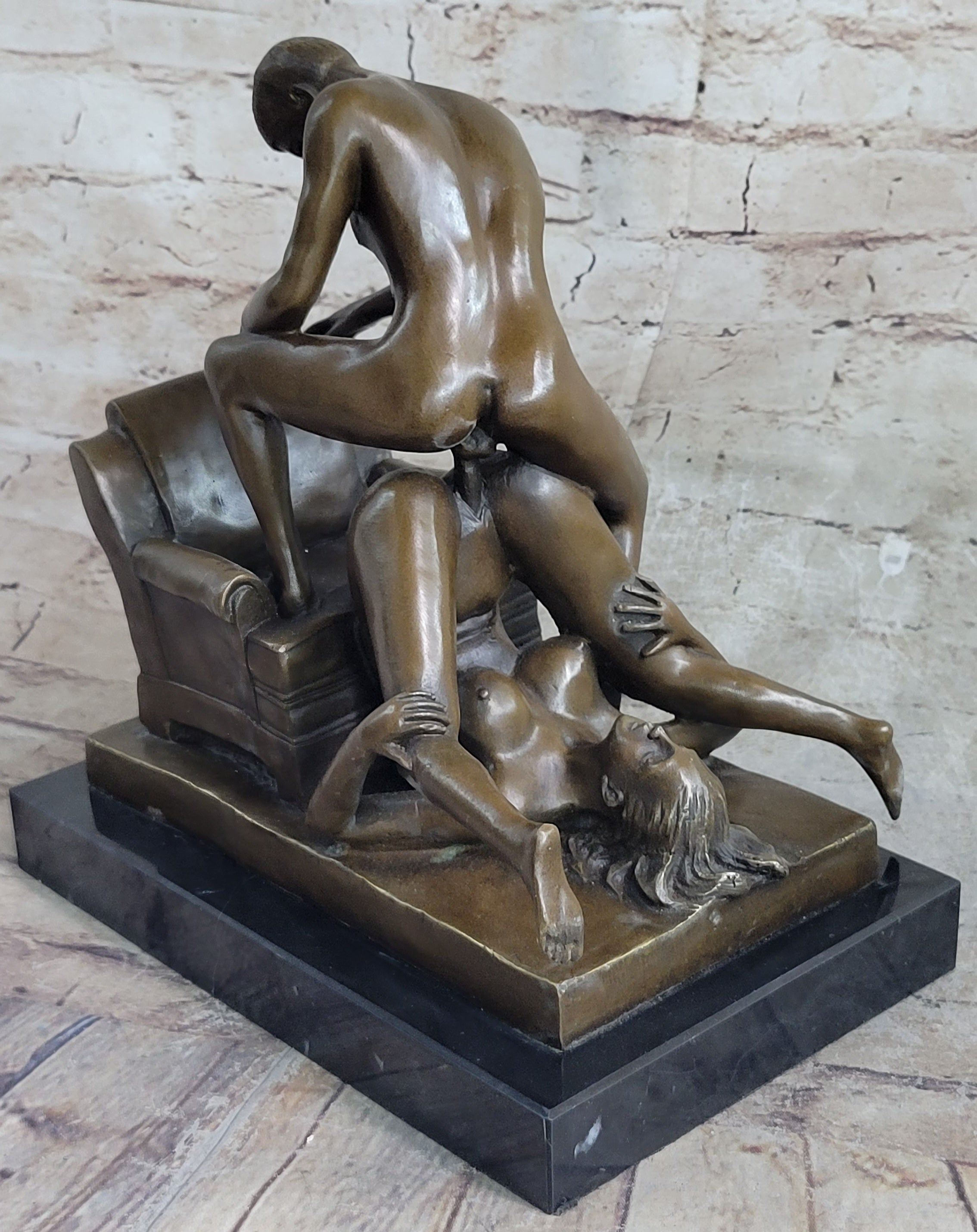 Bronze Sculpture Male and Female in a Heated Moment Hot Cast Figurine Figure Art