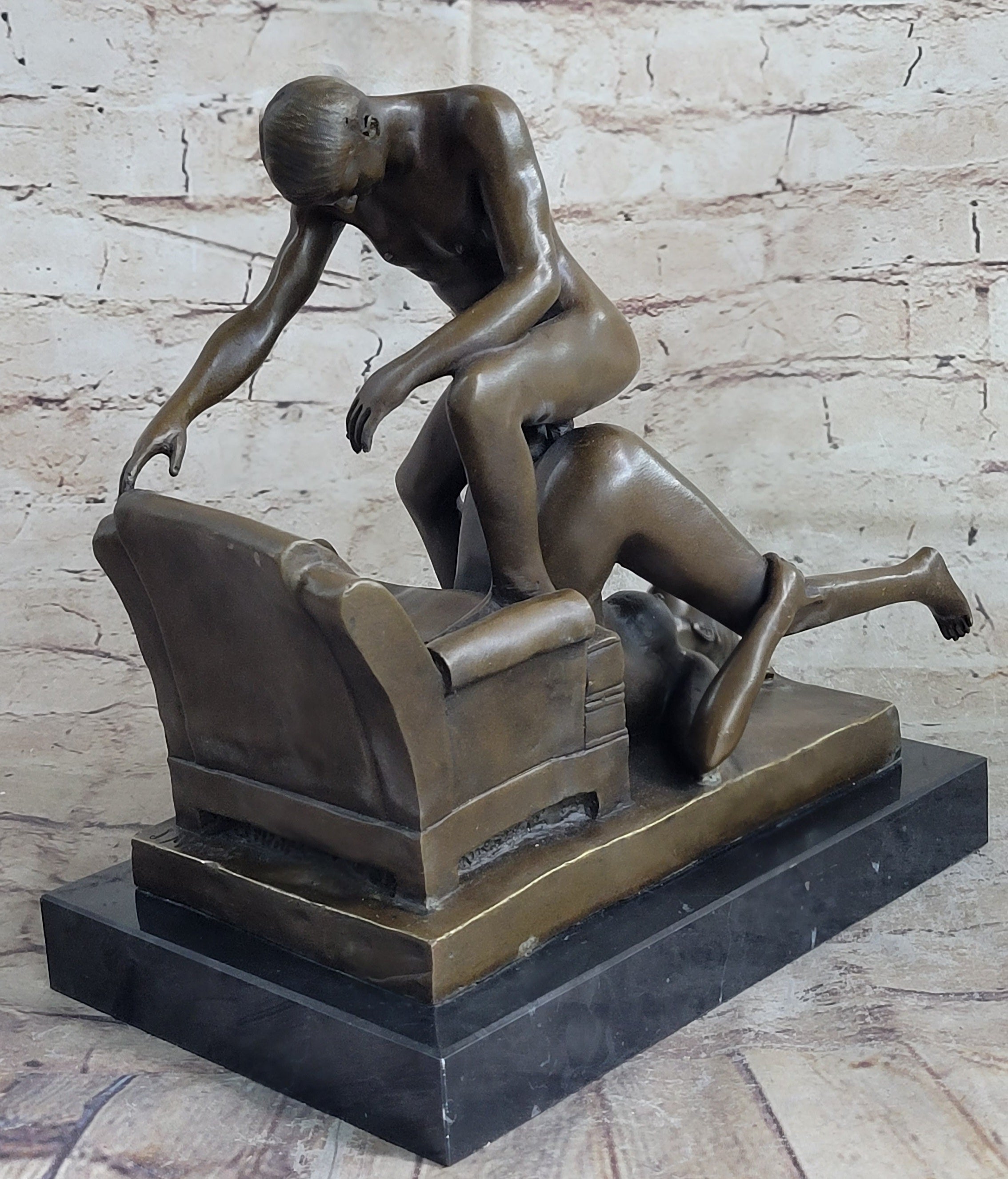 Bronze Sculpture Male and Female in a Heated Moment Hot Cast Figurine Figure Art