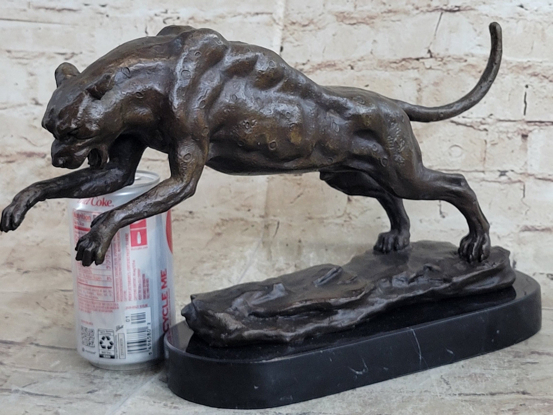 Jaguar Panther Leopard Cougar Big Cat Car Collector Bronze Marble Statue Decor