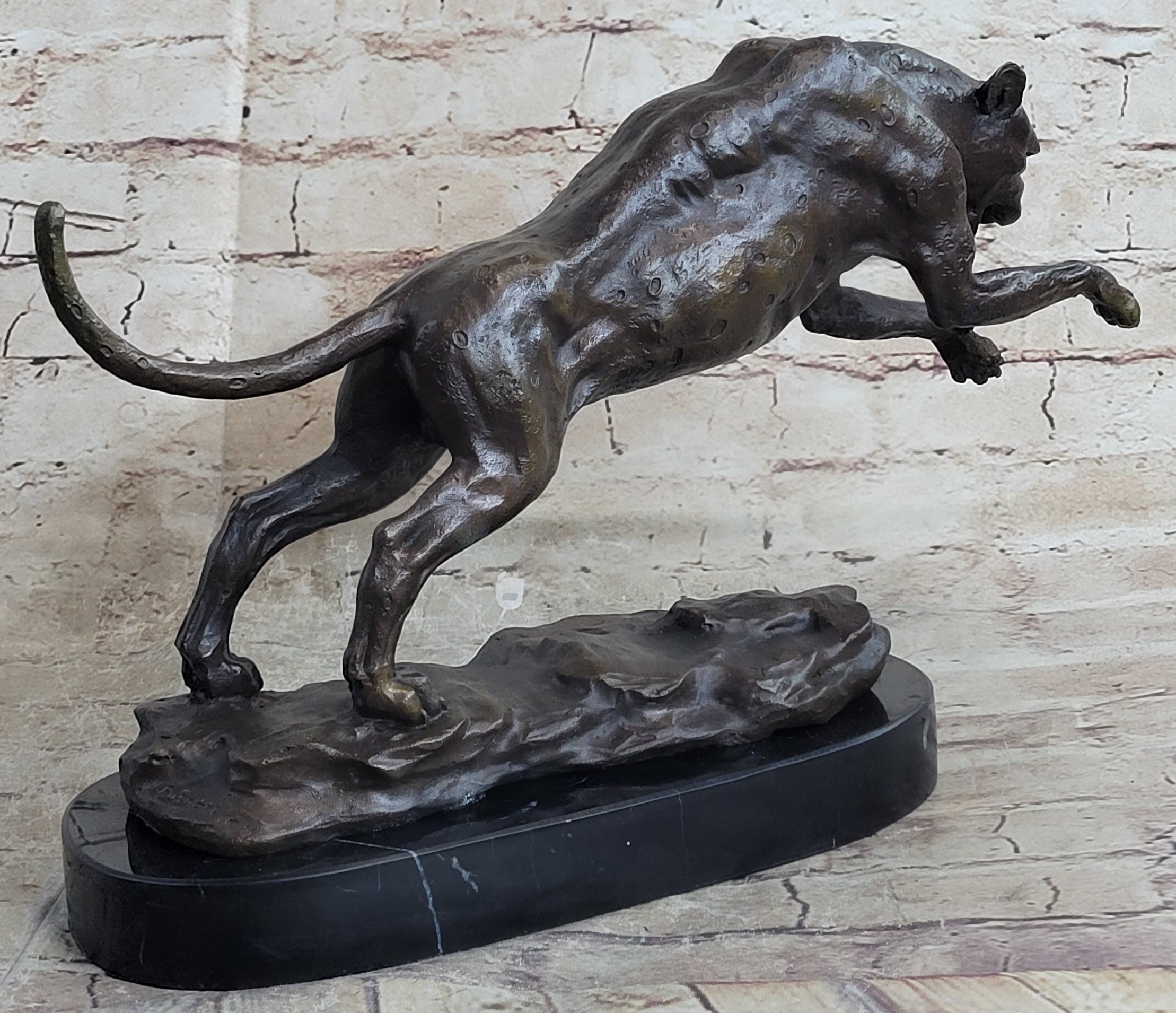 Jaguar Panther Leopard Cougar Big Cat Car Collector Bronze Marble Statue Decor