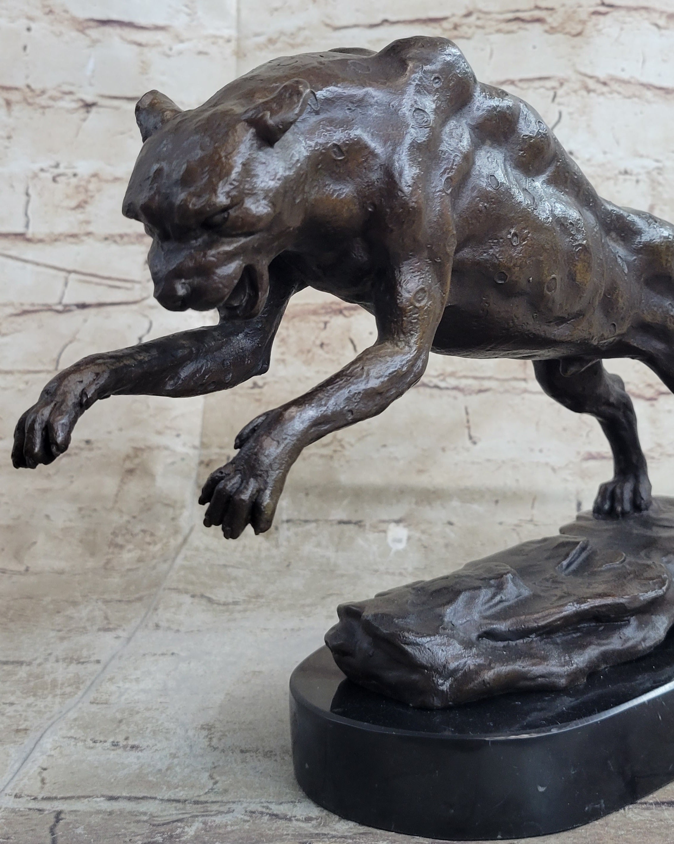 Jaguar Panther Leopard Cougar Big Cat Car Collector Bronze Marble Statue Decor