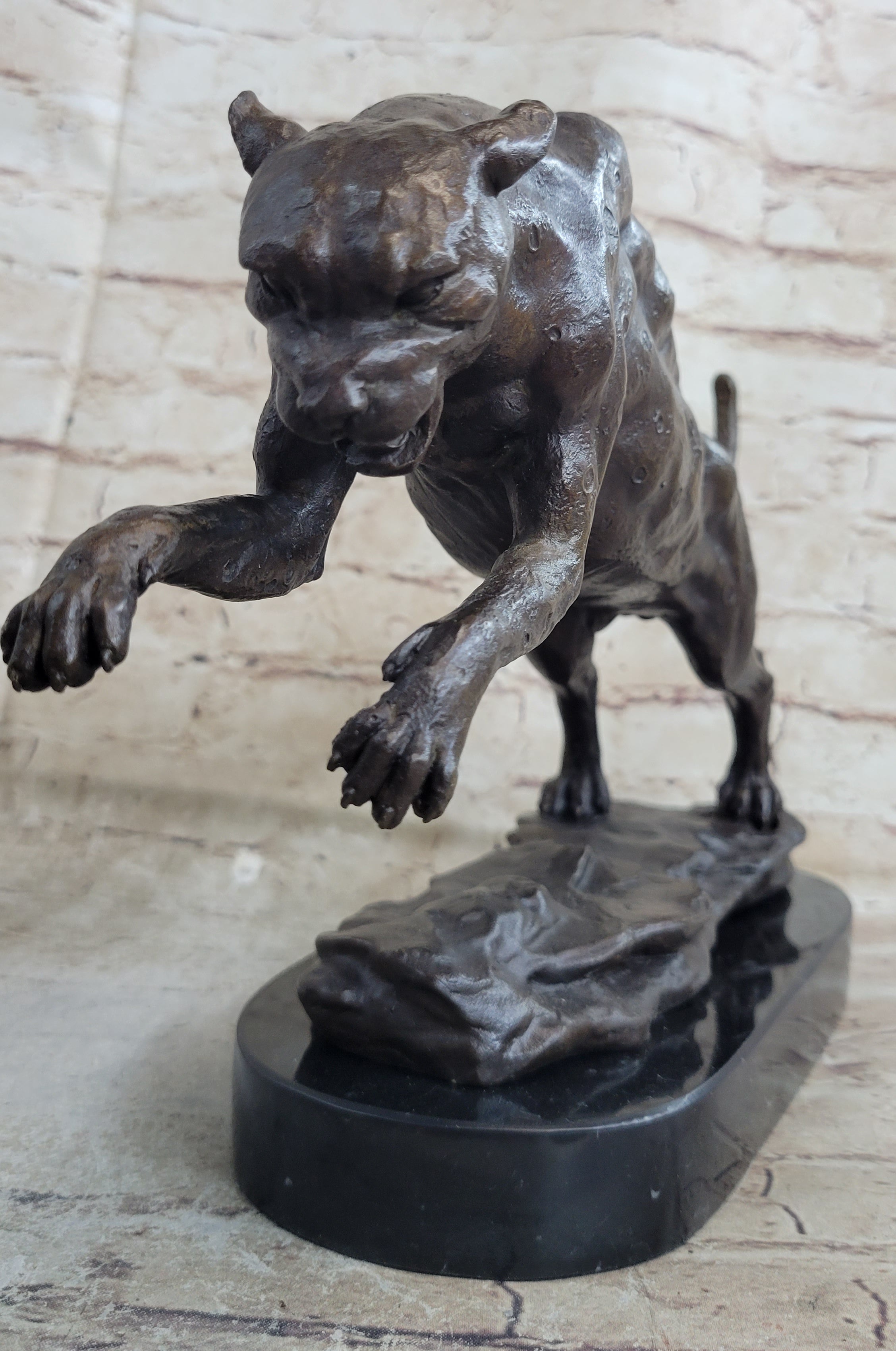 Jaguar Panther Leopard Cougar Big Cat Car Collector Bronze Marble Statue Decor