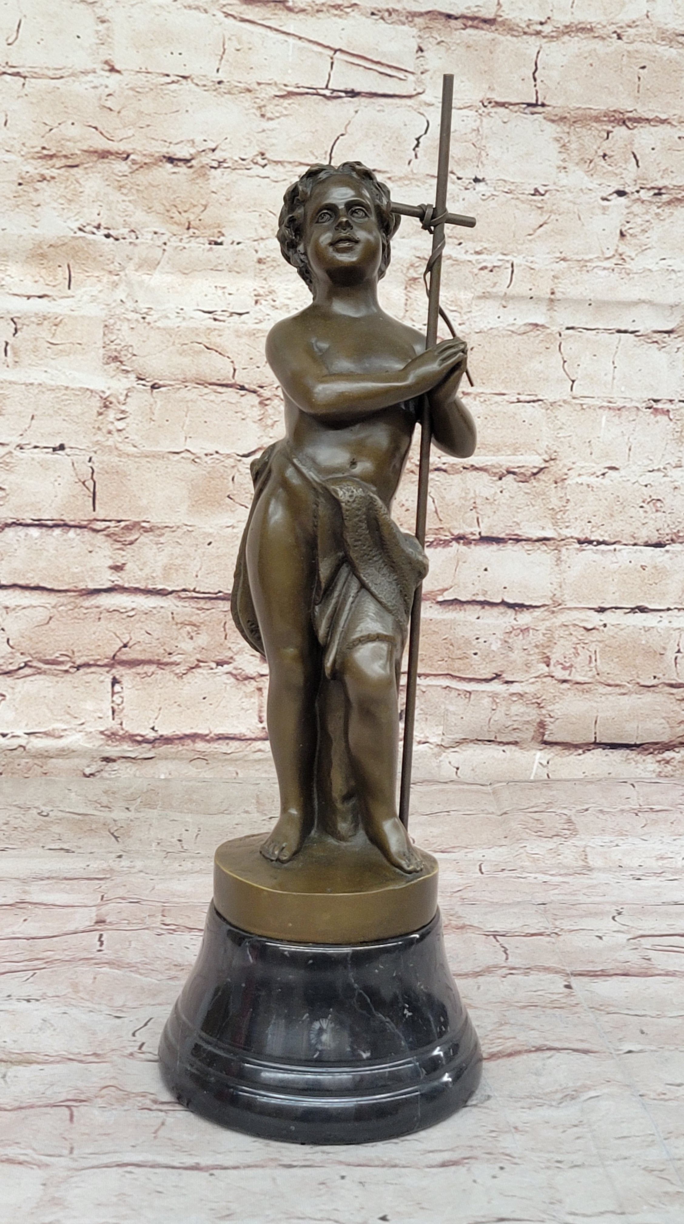 Handcrafted bronze sculpture SALE Nude Hand Praying Boy Belleuse Carrier Sign