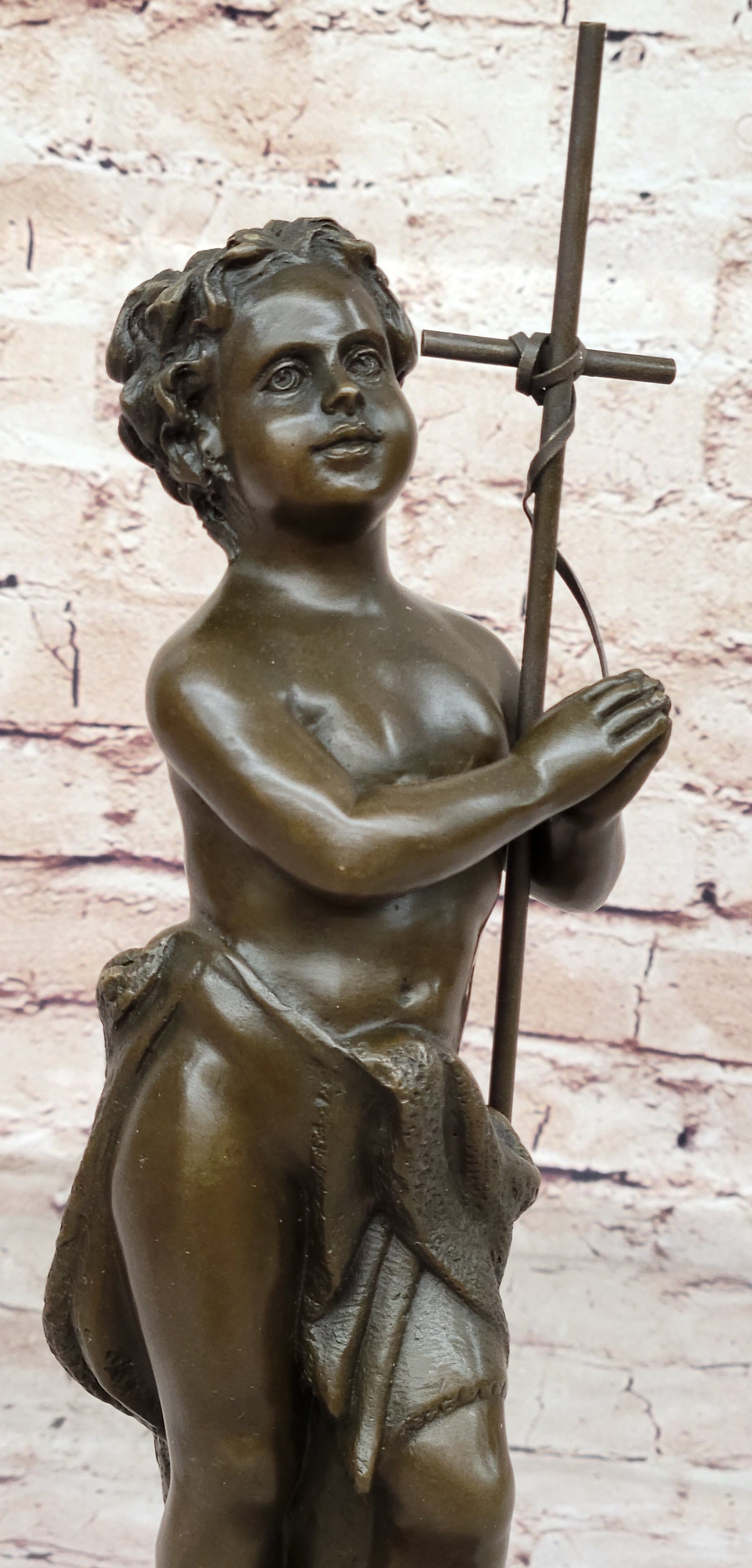 Handcrafted bronze sculpture SALE Nude Hand Praying Boy Belleuse Carrier Sign