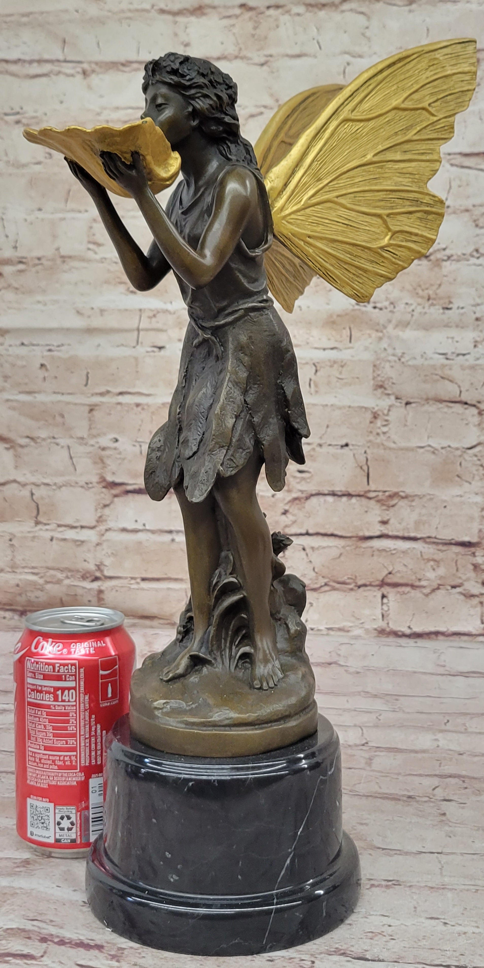 Gorgeous Large Bronze Metal Garden Fairy Statue Home Decor Gilt Sculpture Golden