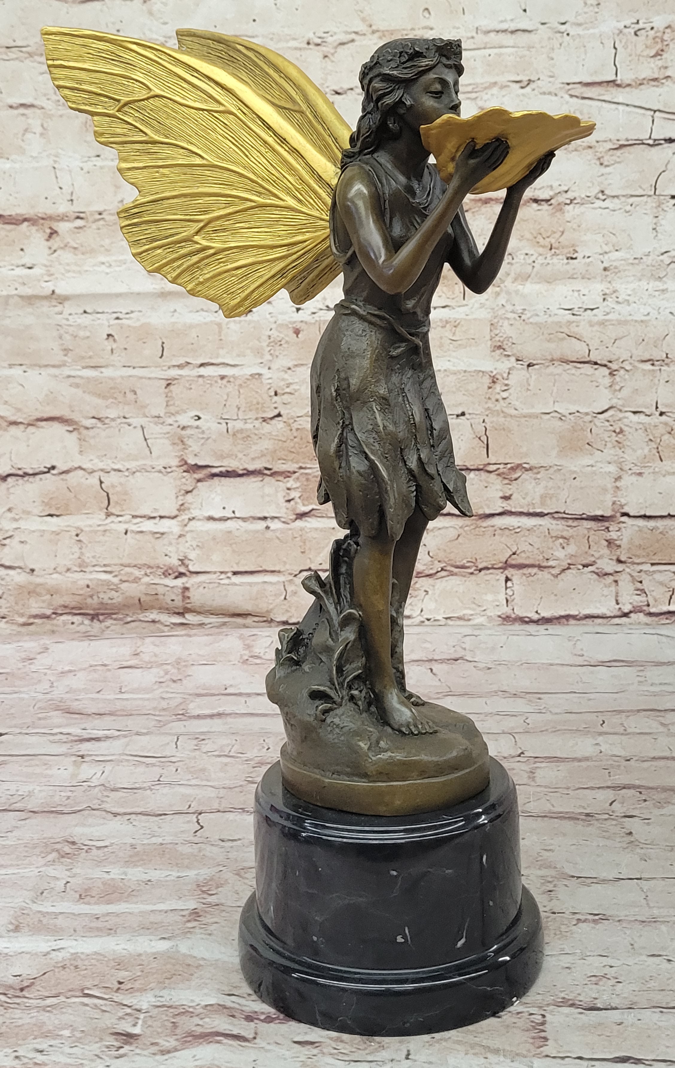 Gorgeous Large Bronze Metal Garden Fairy Statue Home Decor Gilt Sculpture Golden