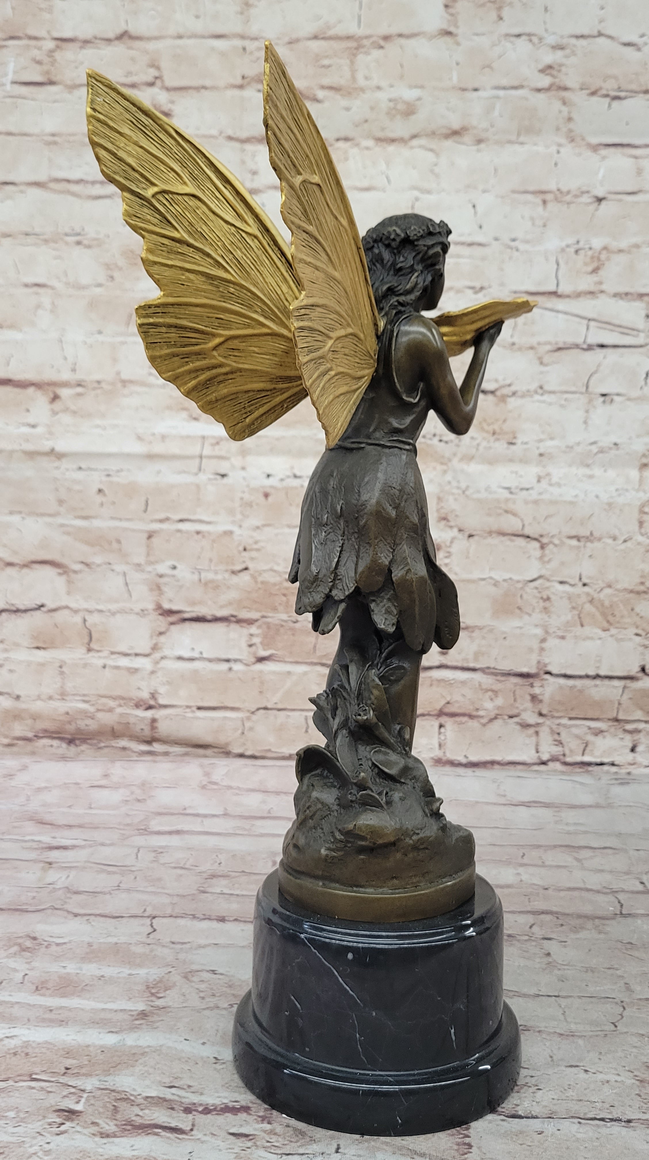 Gorgeous Large Bronze Metal Garden Fairy Statue Home Decor Gilt Sculpture Golden