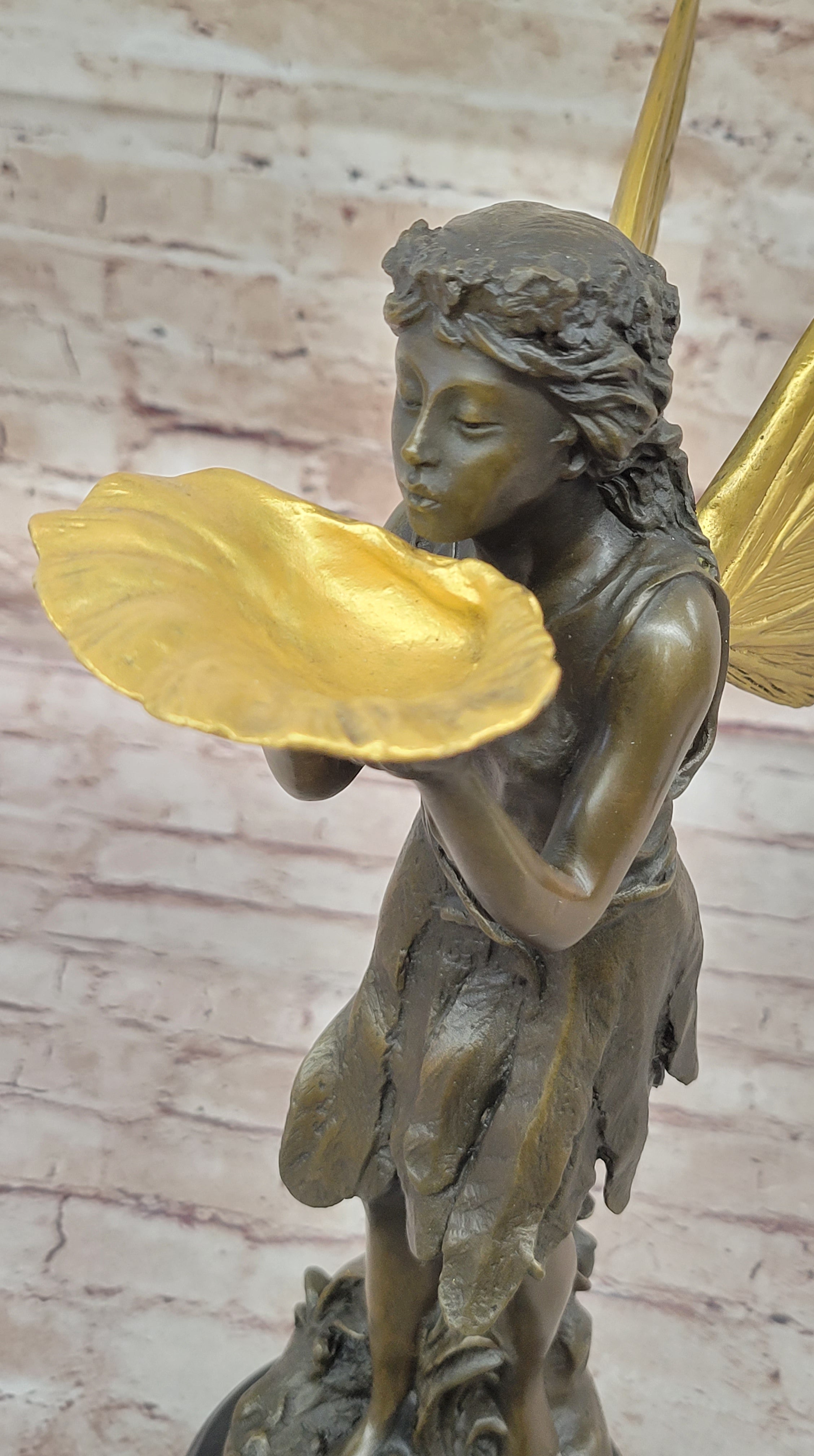 Gorgeous Large Bronze Metal Garden Fairy Statue Home Decor Gilt Sculpture Golden