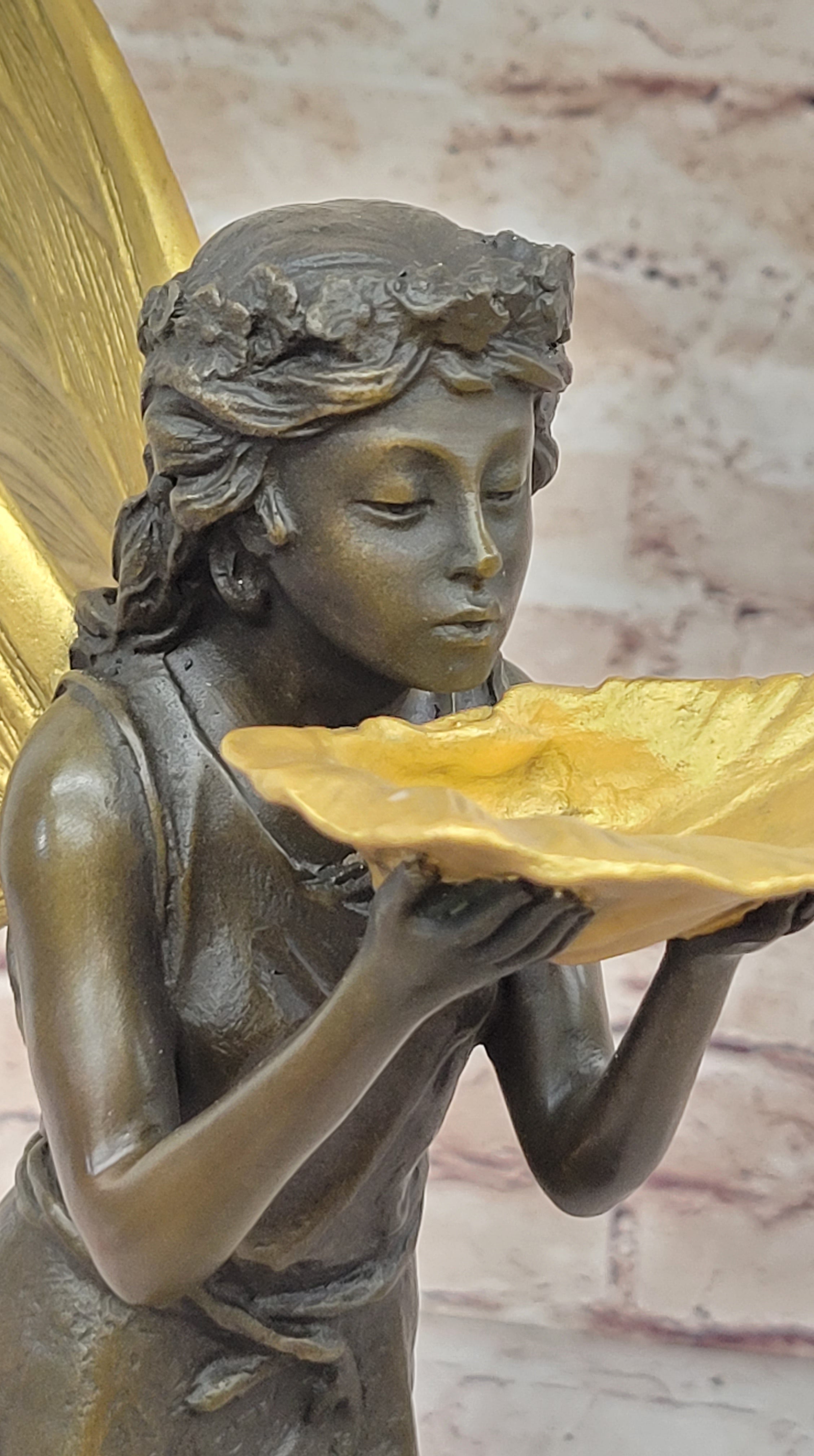 Gorgeous Large Bronze Metal Garden Fairy Statue Home Decor Gilt Sculpture Golden