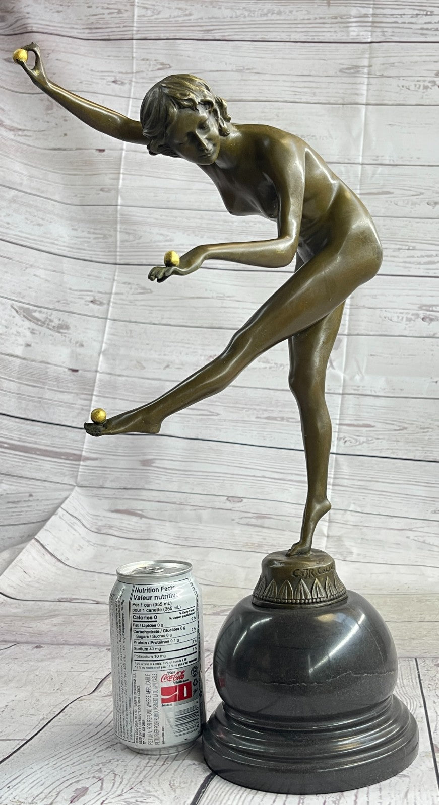 NUDE CLAIRE ROBERTE COLINET (1890-1940) PATINATED ART DECO BRONZE, THE JUGGLER