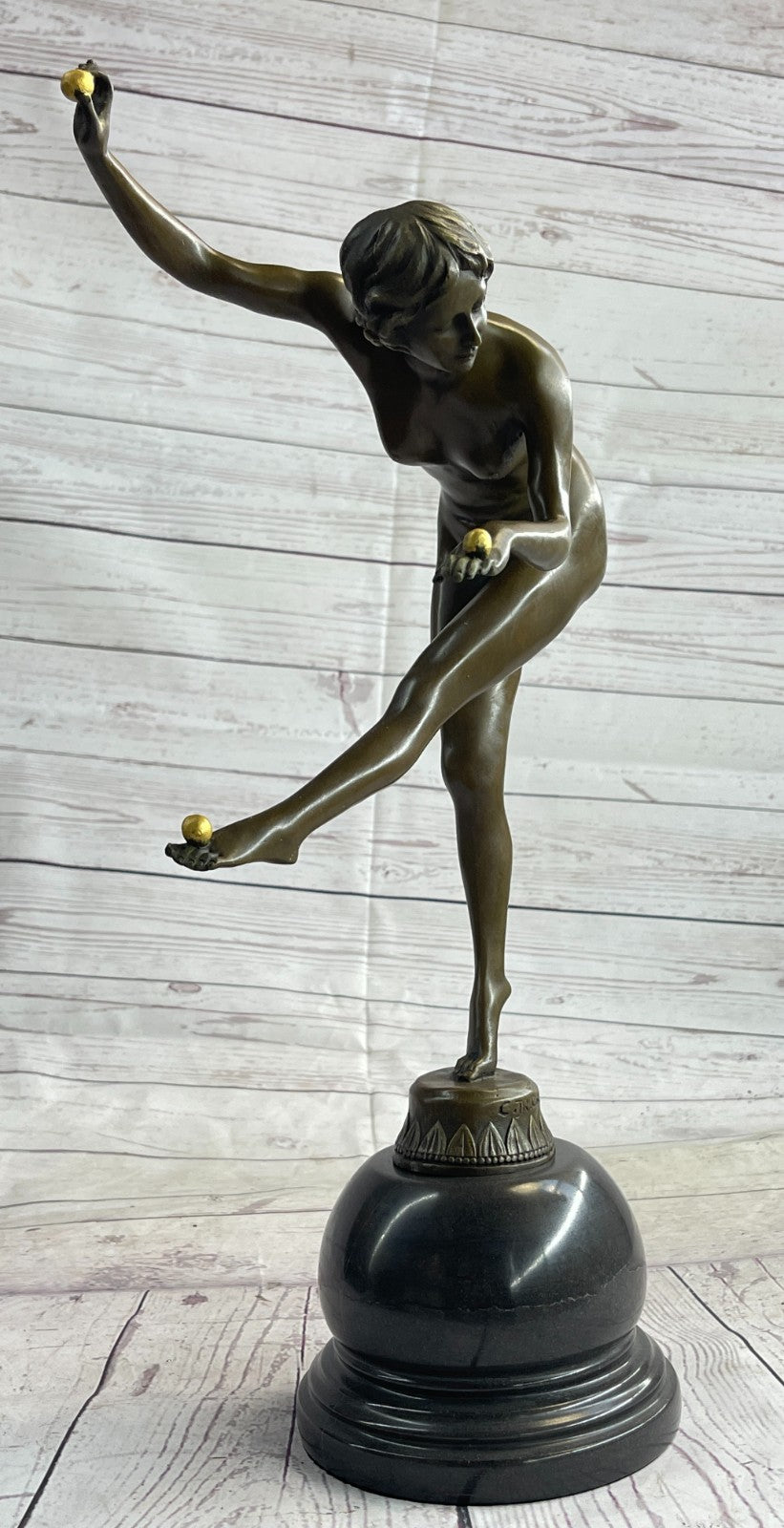 NUDE CLAIRE ROBERTE COLINET (1890-1940) PATINATED ART DECO BRONZE, THE JUGGLER