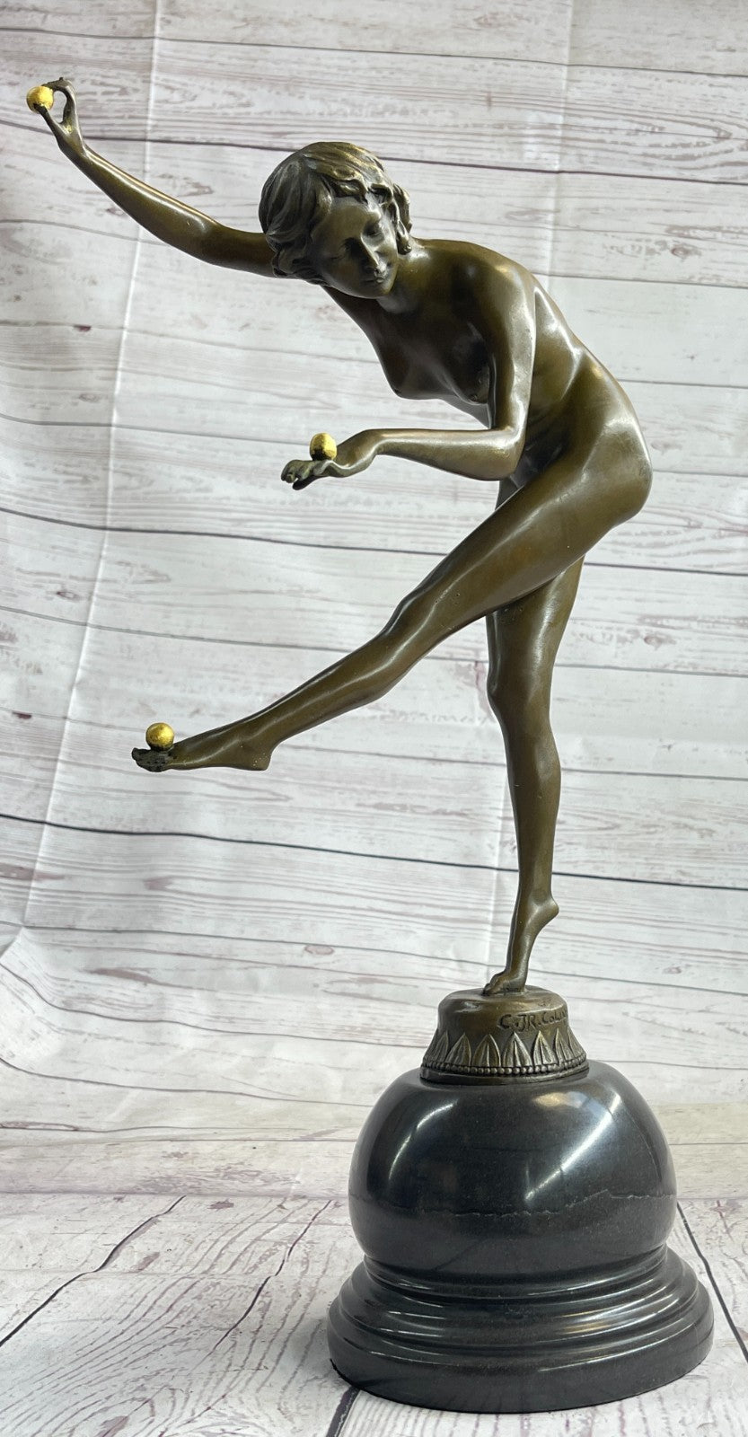 NUDE CLAIRE ROBERTE COLINET (1890-1940) PATINATED ART DECO BRONZE, THE JUGGLER