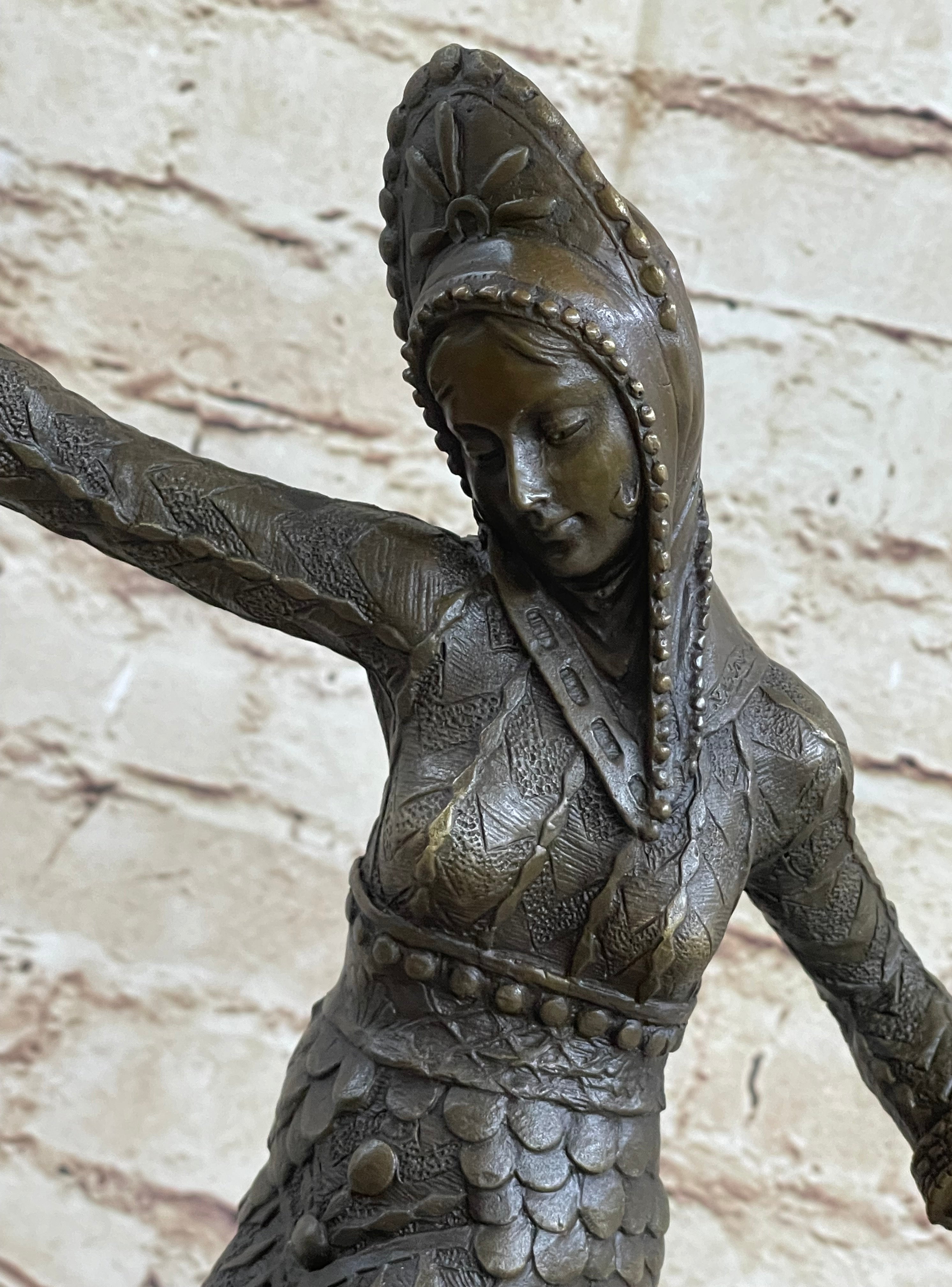 Cleopatra Egyptian Exotic Dancer Bronze Sculpture Statue Art Signed Mirval Figure