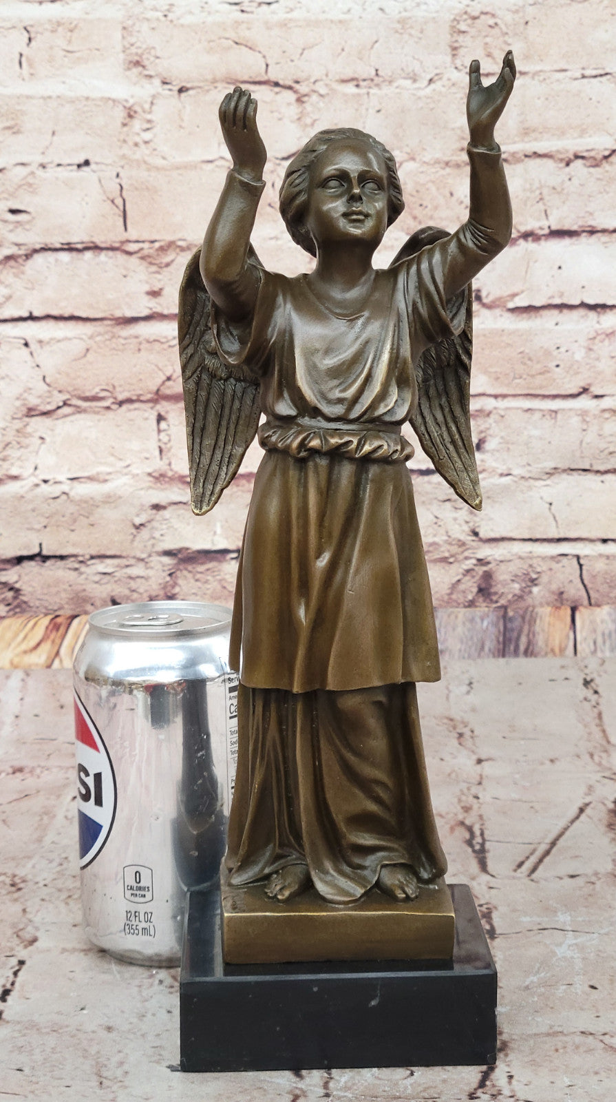 100% Bronze Angel Child Statue - Signed Rauch Hot Cast Collectible Lost Wax