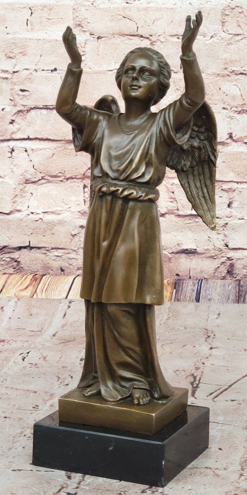 100% Bronze Angel Child Statue - Signed Rauch Hot Cast Collectible Lost Wax