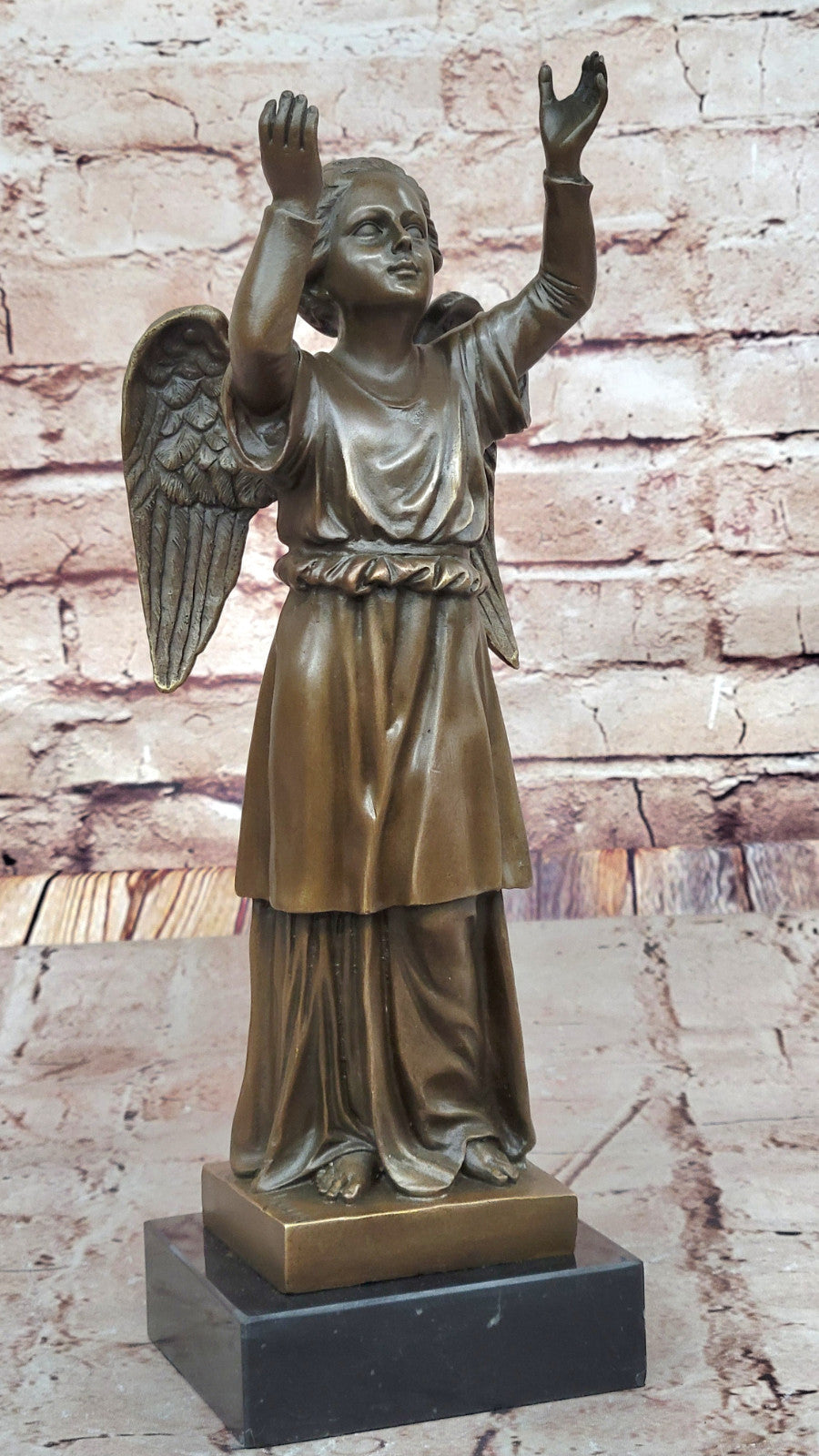 100% Bronze Angel Child Statue - Signed Rauch Hot Cast Collectible Lost Wax