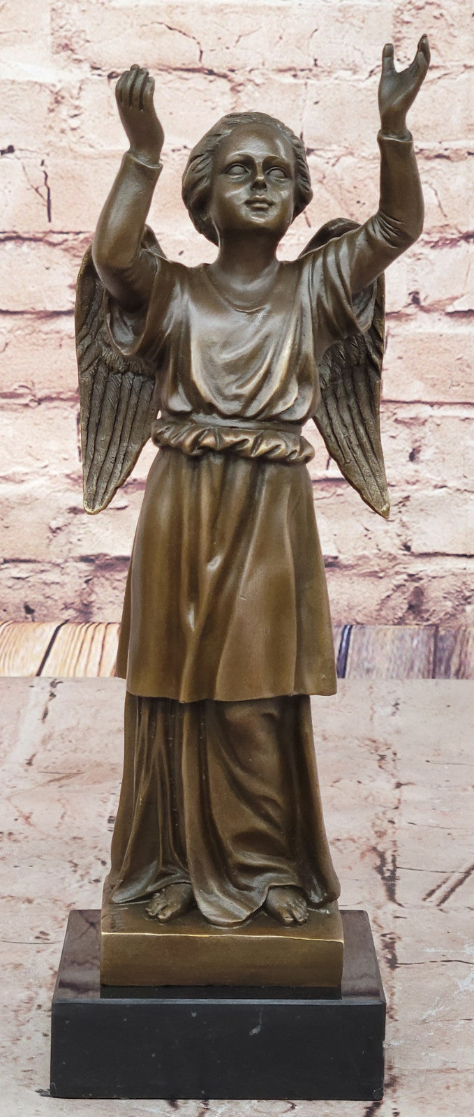 100% Bronze Angel Child Statue - Signed Rauch Hot Cast Collectible Lost Wax