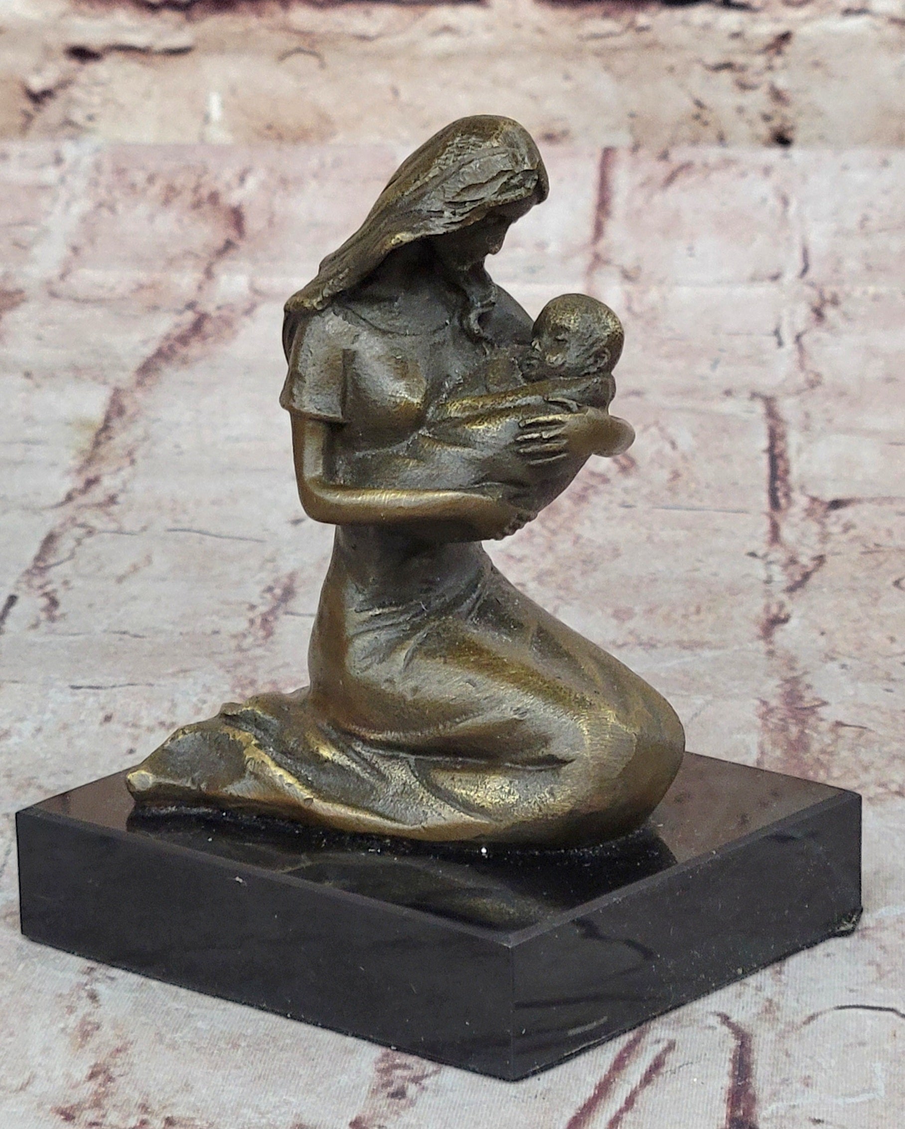 Bronze Sculpture Young Mother and Her Baby Abstract Moden Art Mid Century Figure