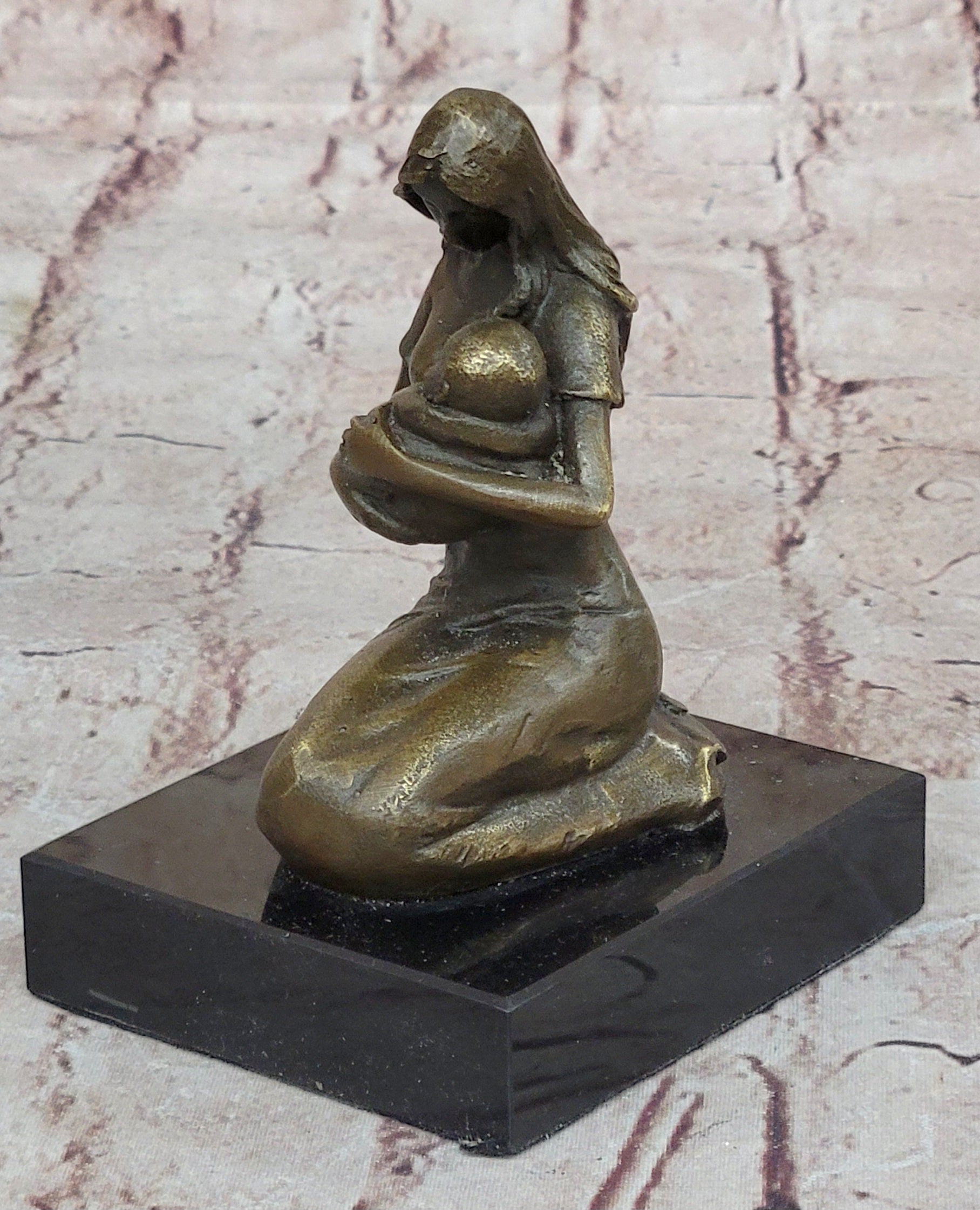 Bronze Sculpture Young Mother and Her Baby Abstract Moden Art Mid Century Figure