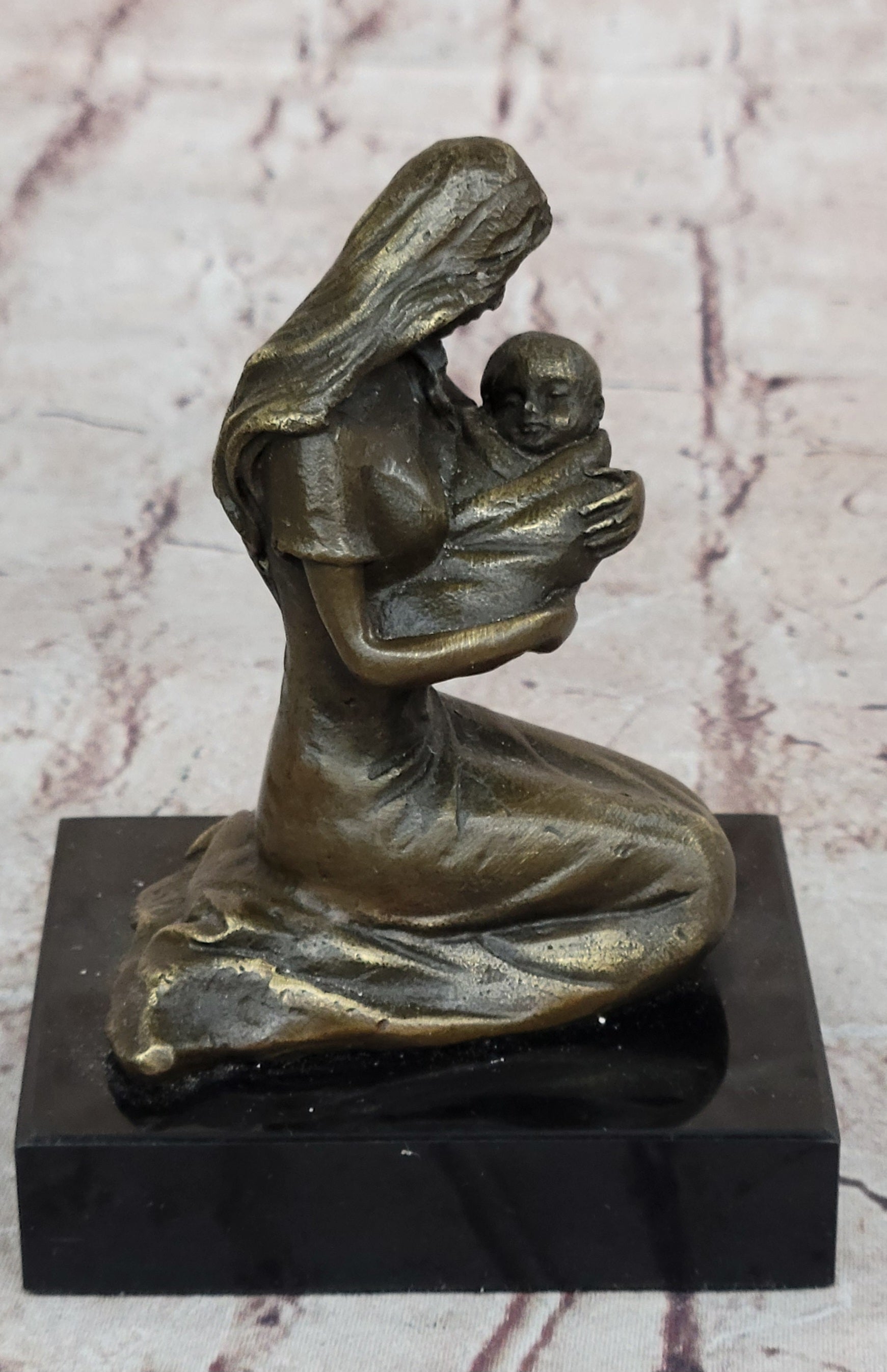 Bronze Sculpture Young Mother and Her Baby Abstract Moden Art Mid Century Figure