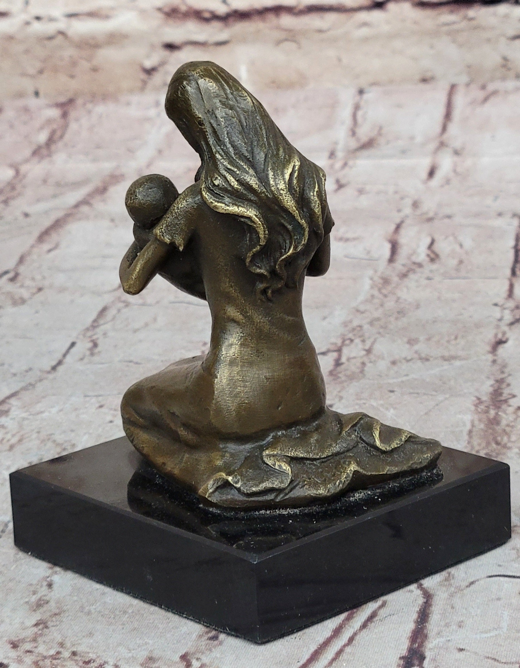 Bronze Sculpture Young Mother and Her Baby Abstract Moden Art Mid Century Figure