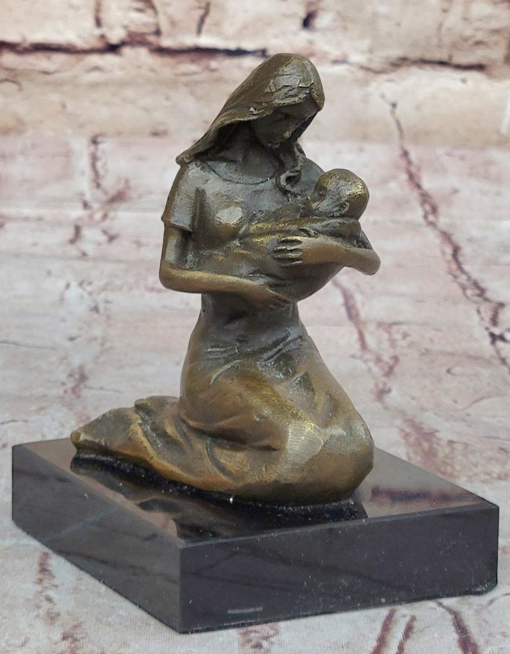 Bronze Sculpture Young Mother and Her Baby Abstract Moden Art Mid Century Figure