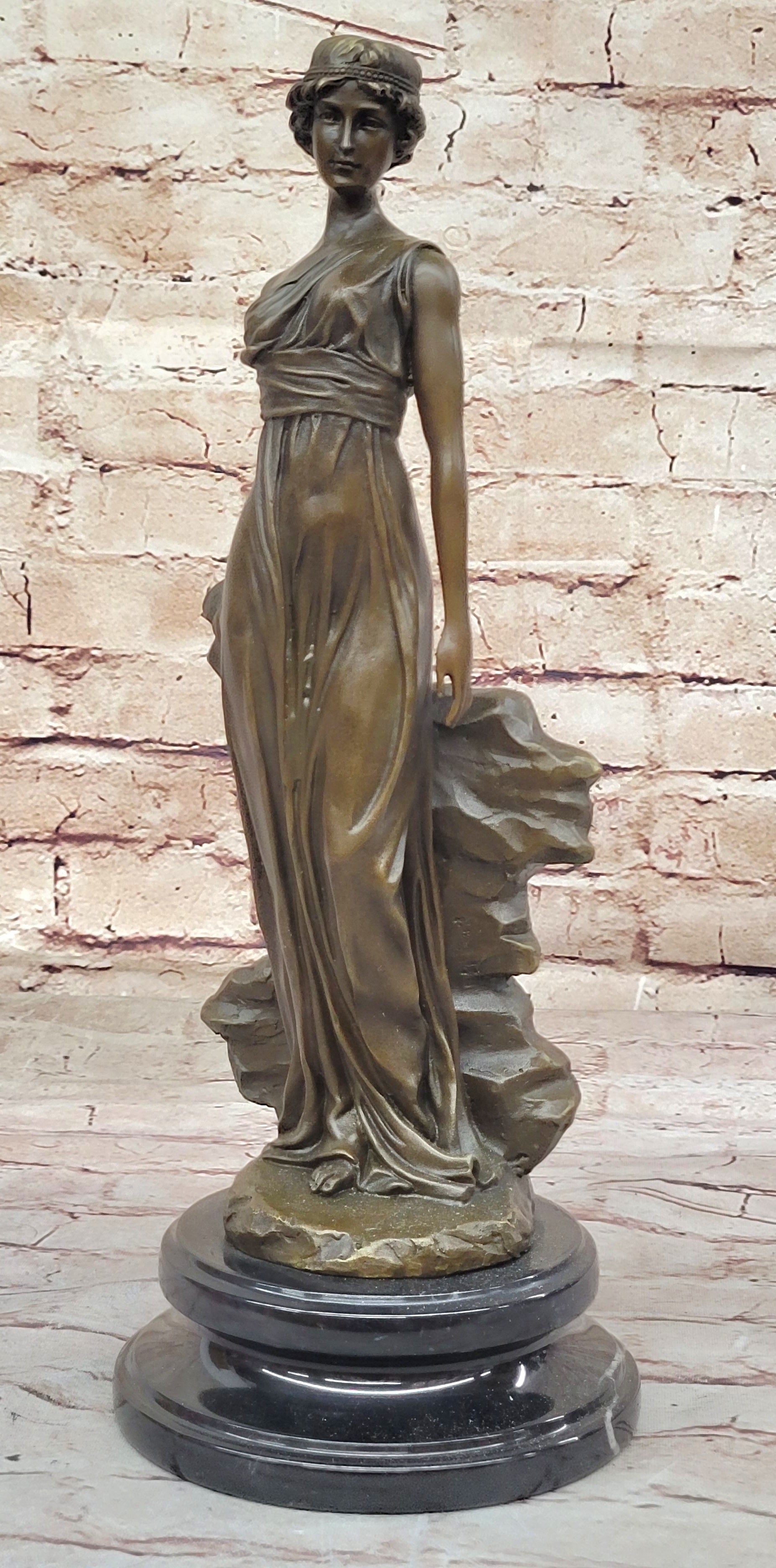 Pax Goddess of Peace elegant female nude bronze sculpture Marble Base Figurine