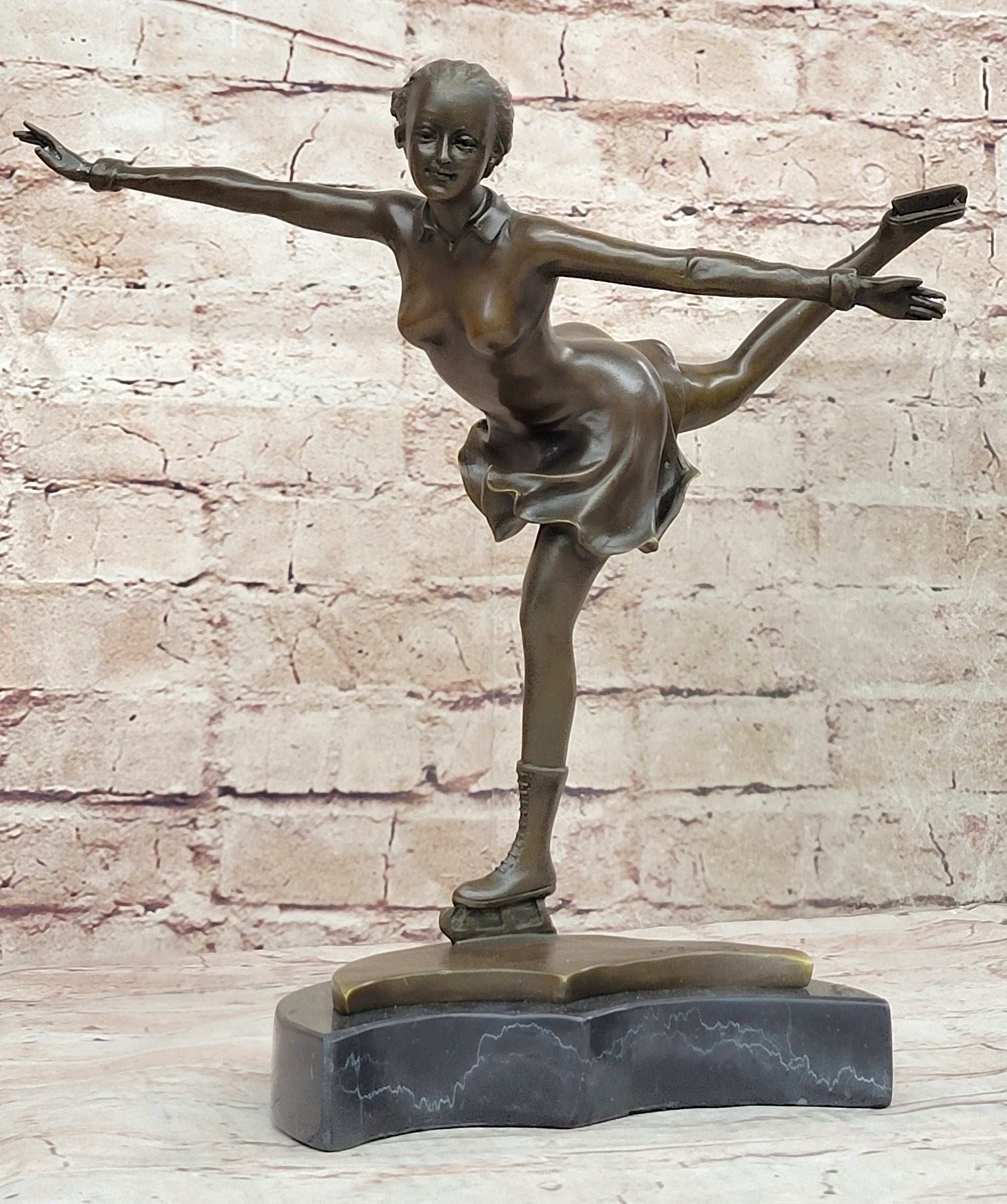 Handcrafted bronze sculpture SALE Trophy Sport Olympic Skater Ice Preiss