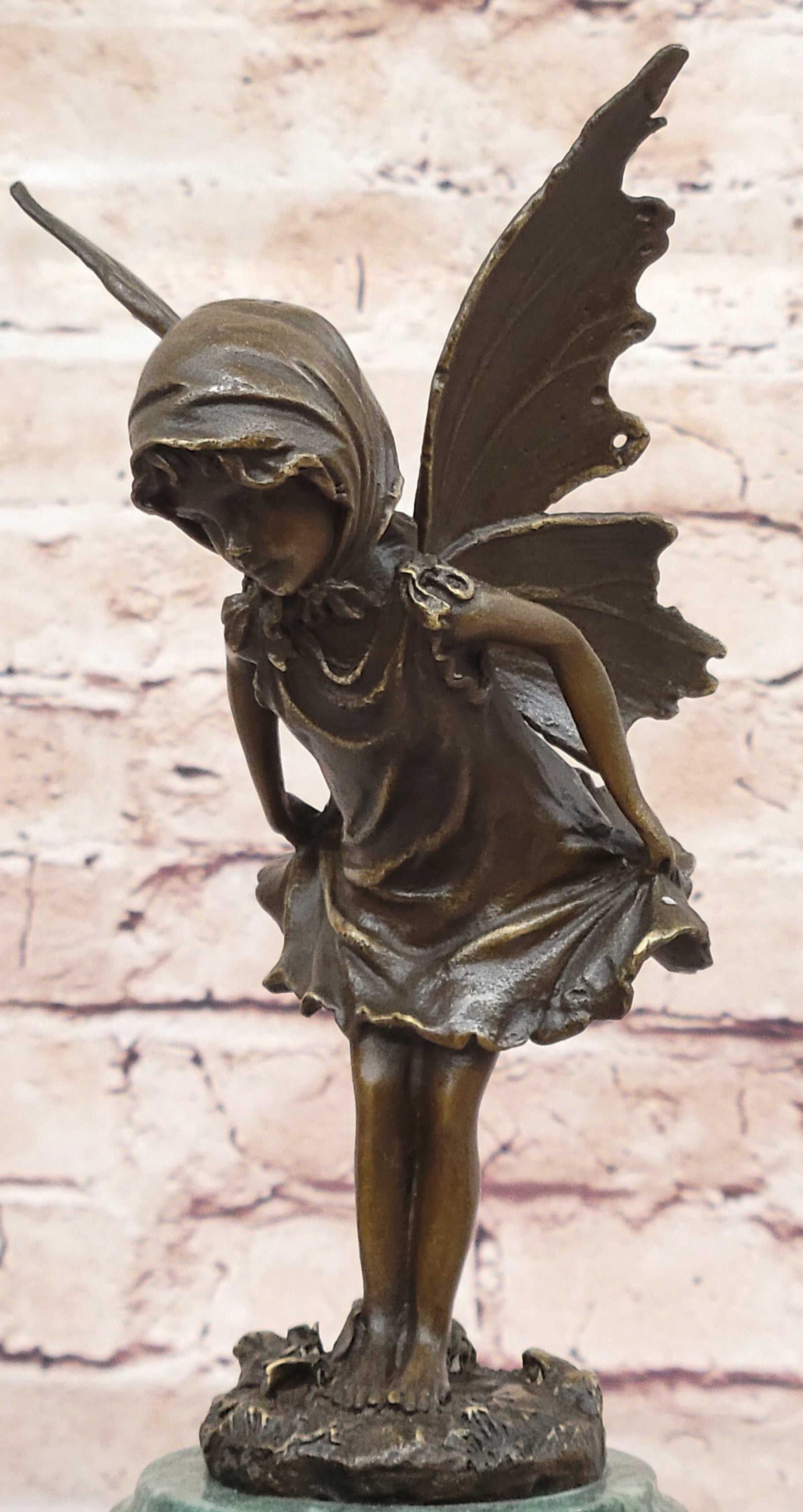 Butterfly Angel Little Girl Vintage Bronze Signed Original Miguel Lopez Sculpture