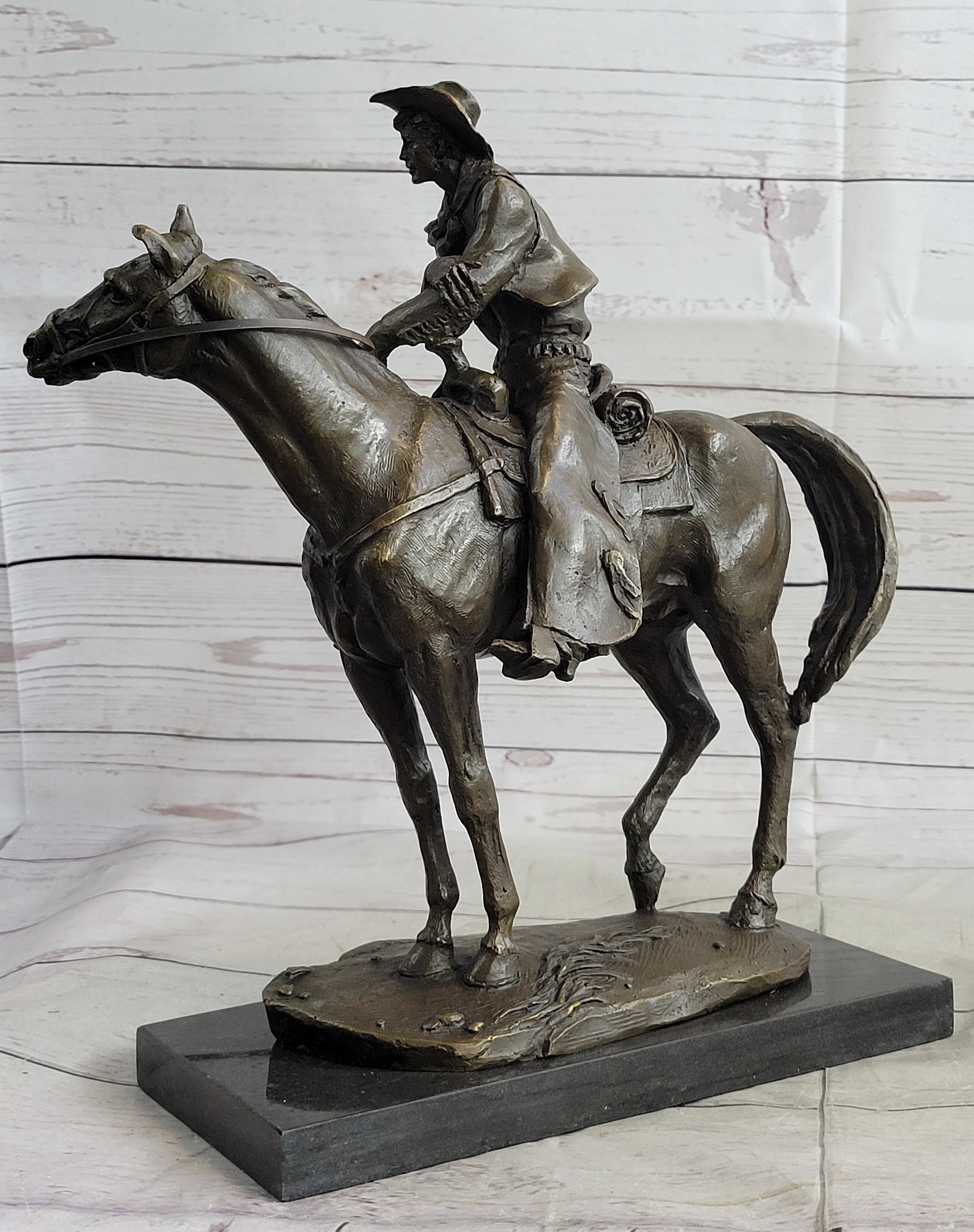 Commanding Bronze Sculpture Western & Horse Frederick Reminton Tribute