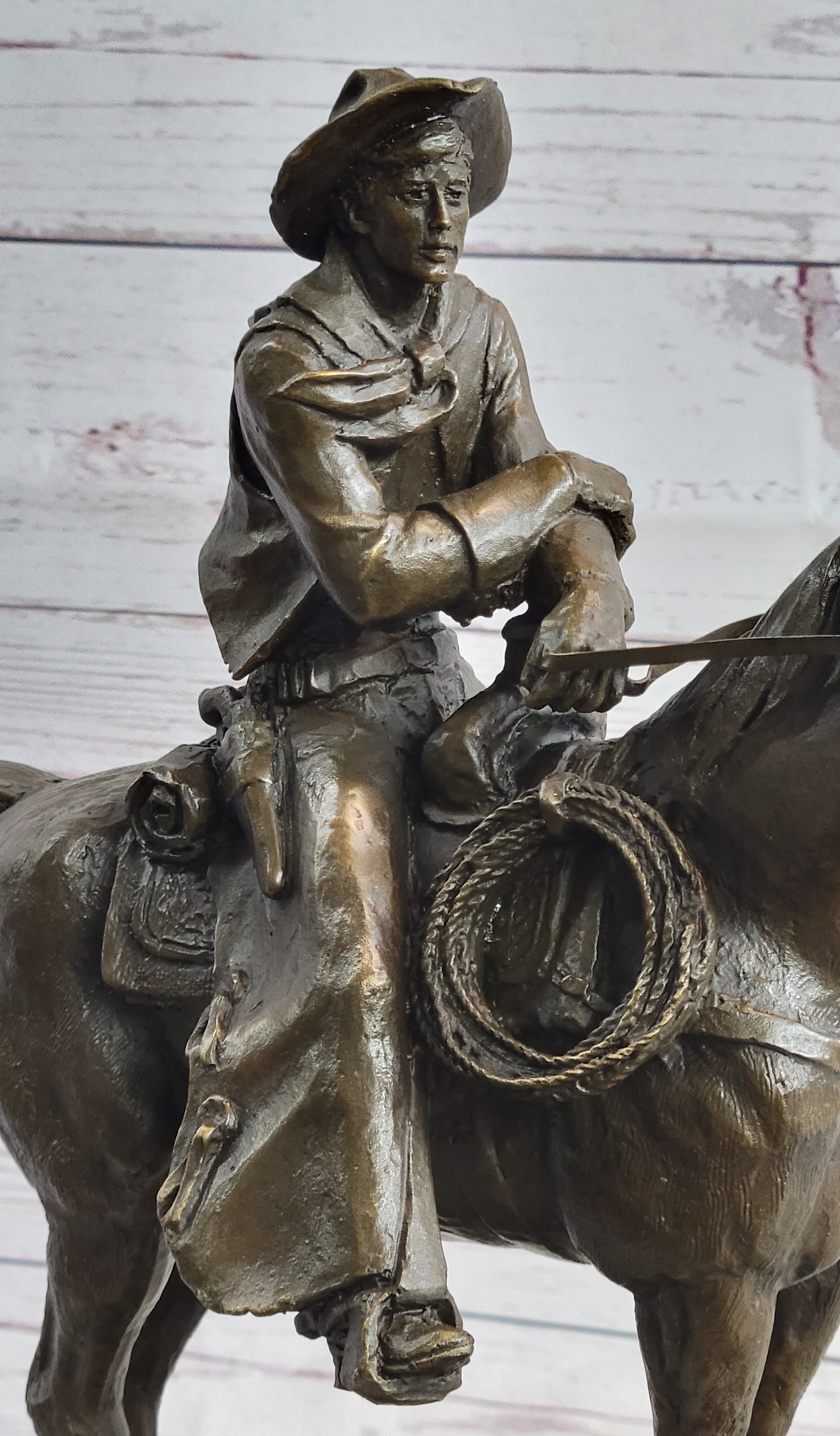 Commanding Bronze Sculpture Western & Horse Frederick Reminton Tribute