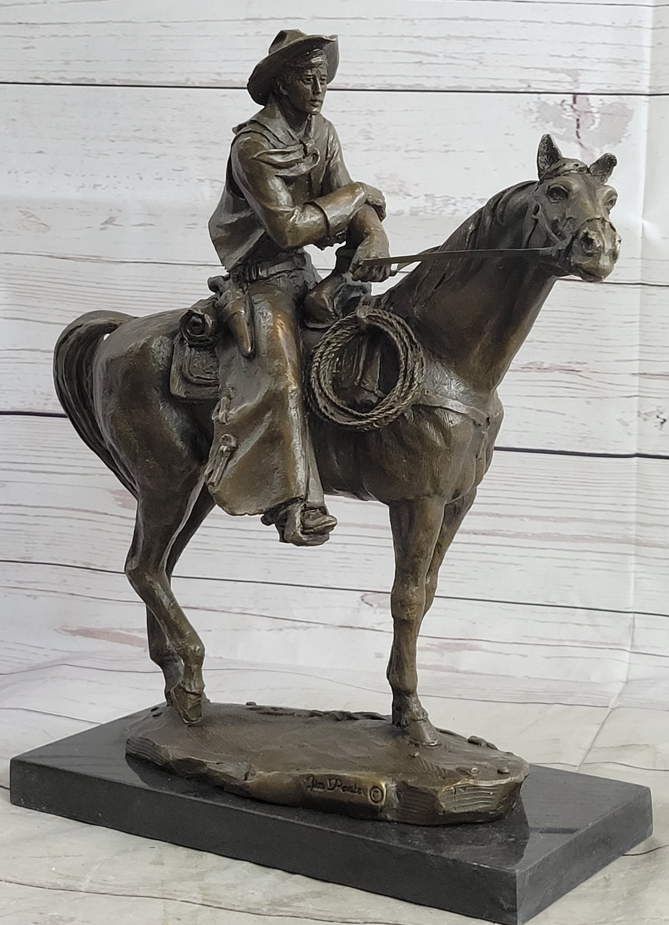 Commanding Bronze Sculpture Western & Horse Frederick Reminton Tribute