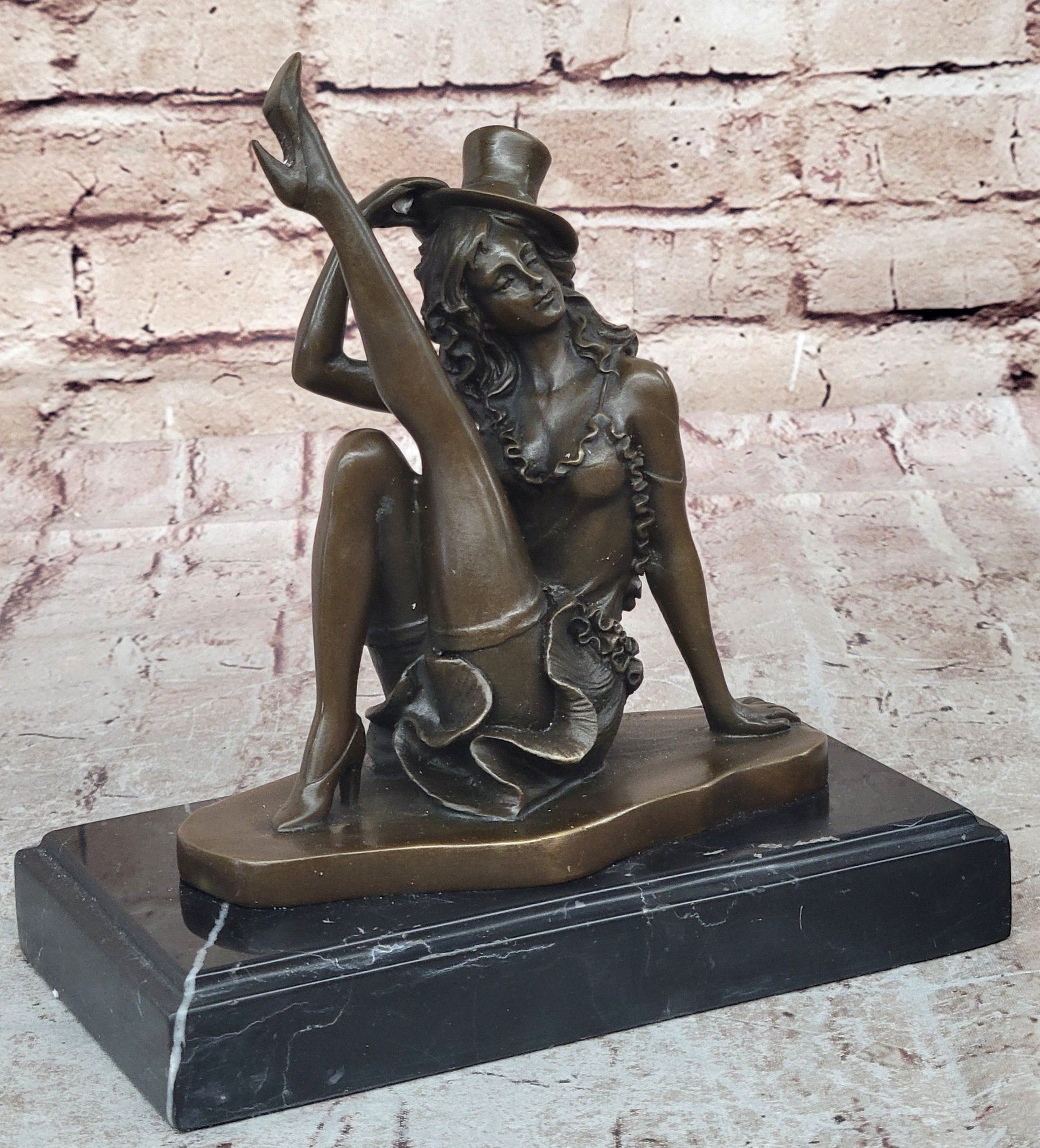 Art Deco Jazz Dancer Hot Cast Bronze Sculpture Marble Base Figurine Figure Decor