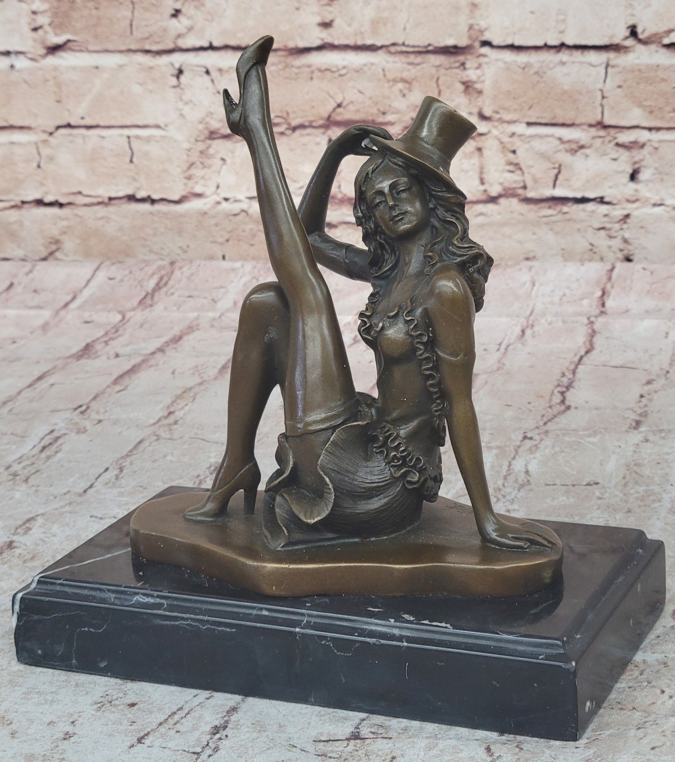 Art Deco Jazz Dancer Hot Cast Bronze Sculpture Marble Base Figurine Figure Decor