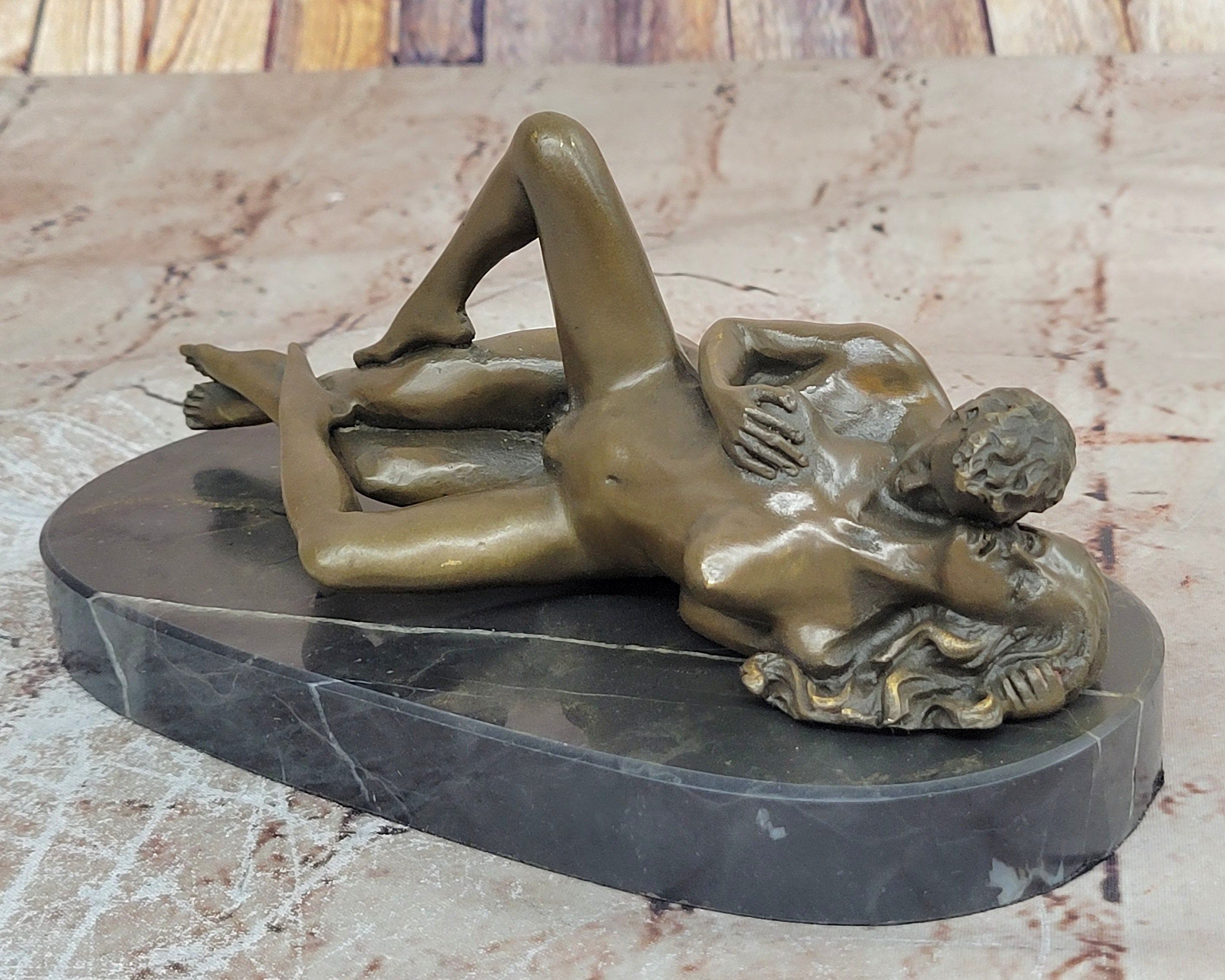 Hand Crafted Couple Making Sweet Love Bronze Sculpture Statue Signed Figure Sale