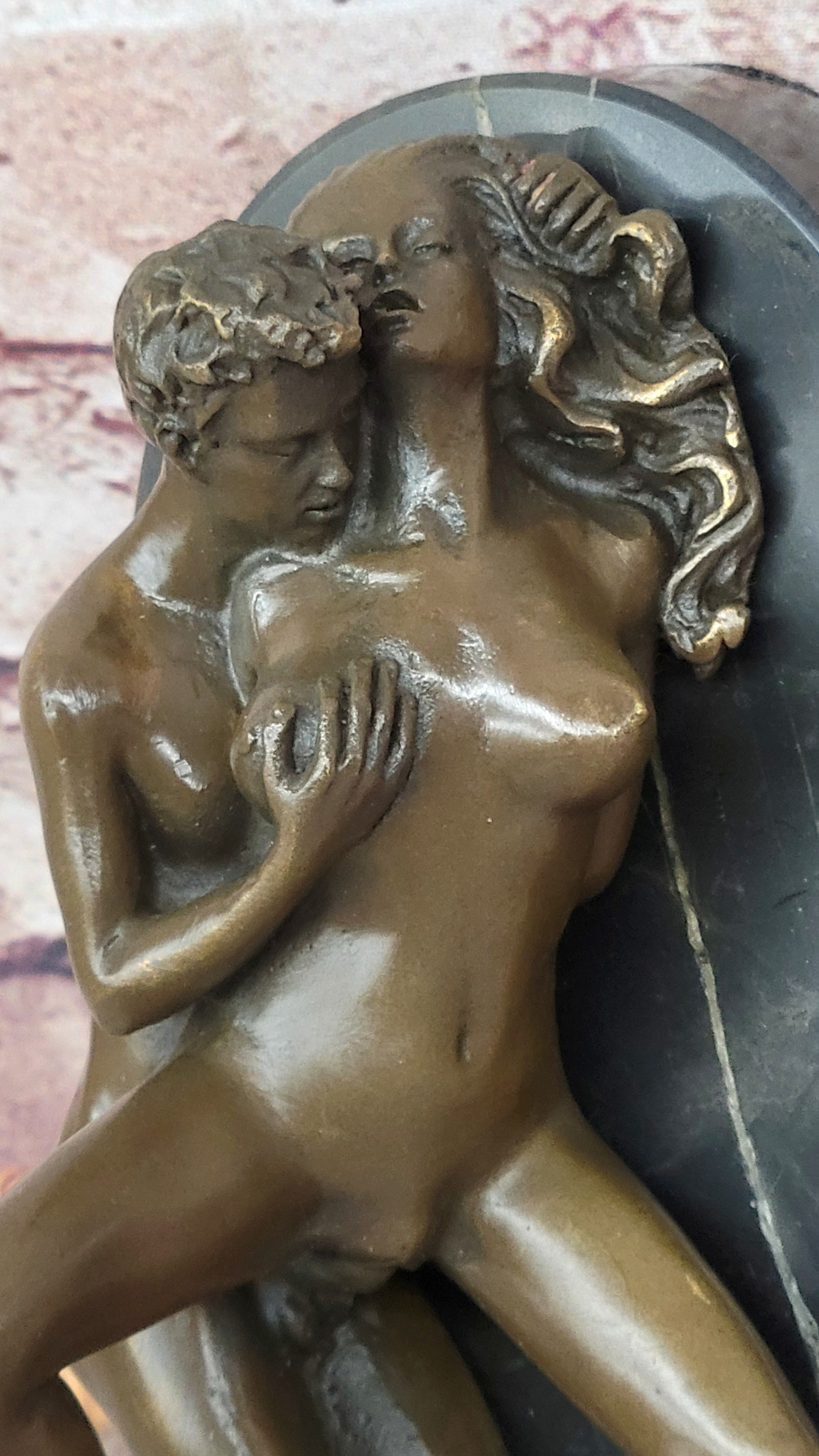 Hand Crafted Couple Making Sweet Love Bronze Sculpture Statue Signed Figure Sale