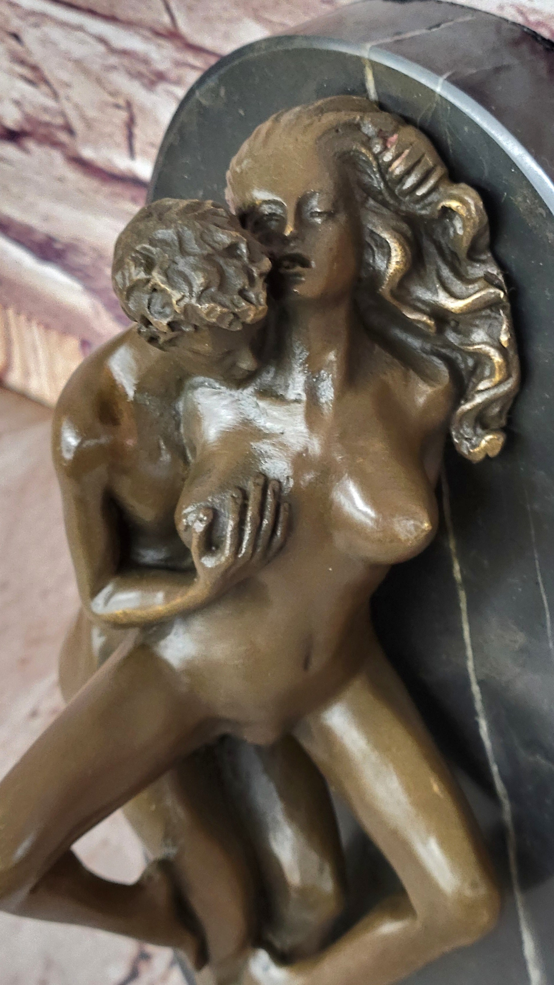 Hand Crafted Couple Making Sweet Love Bronze Sculpture Statue Signed Figure Sale