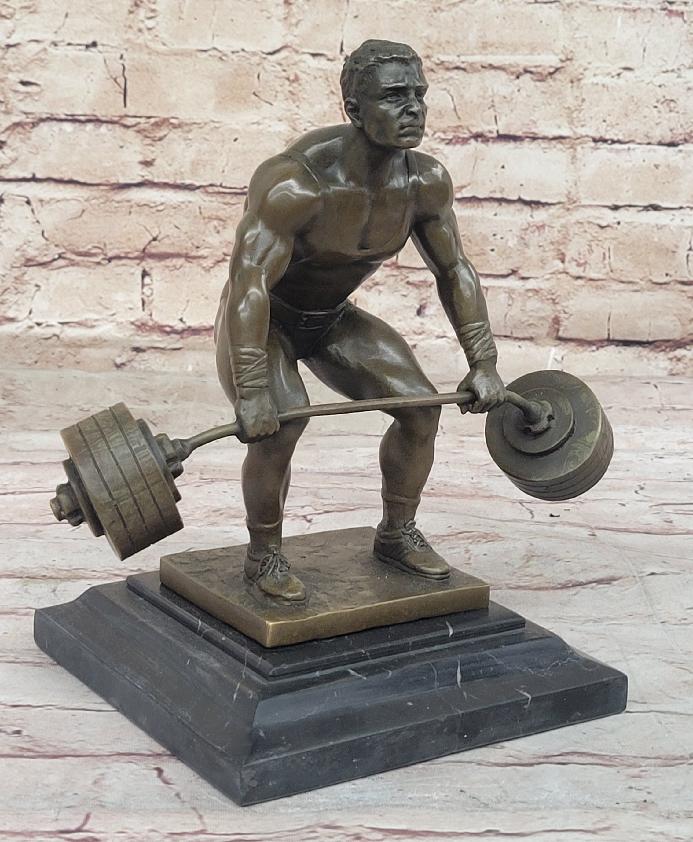 Handcrafted Detailed Weightlifters by French Artisan Jean Patoue Bronze Sculpture