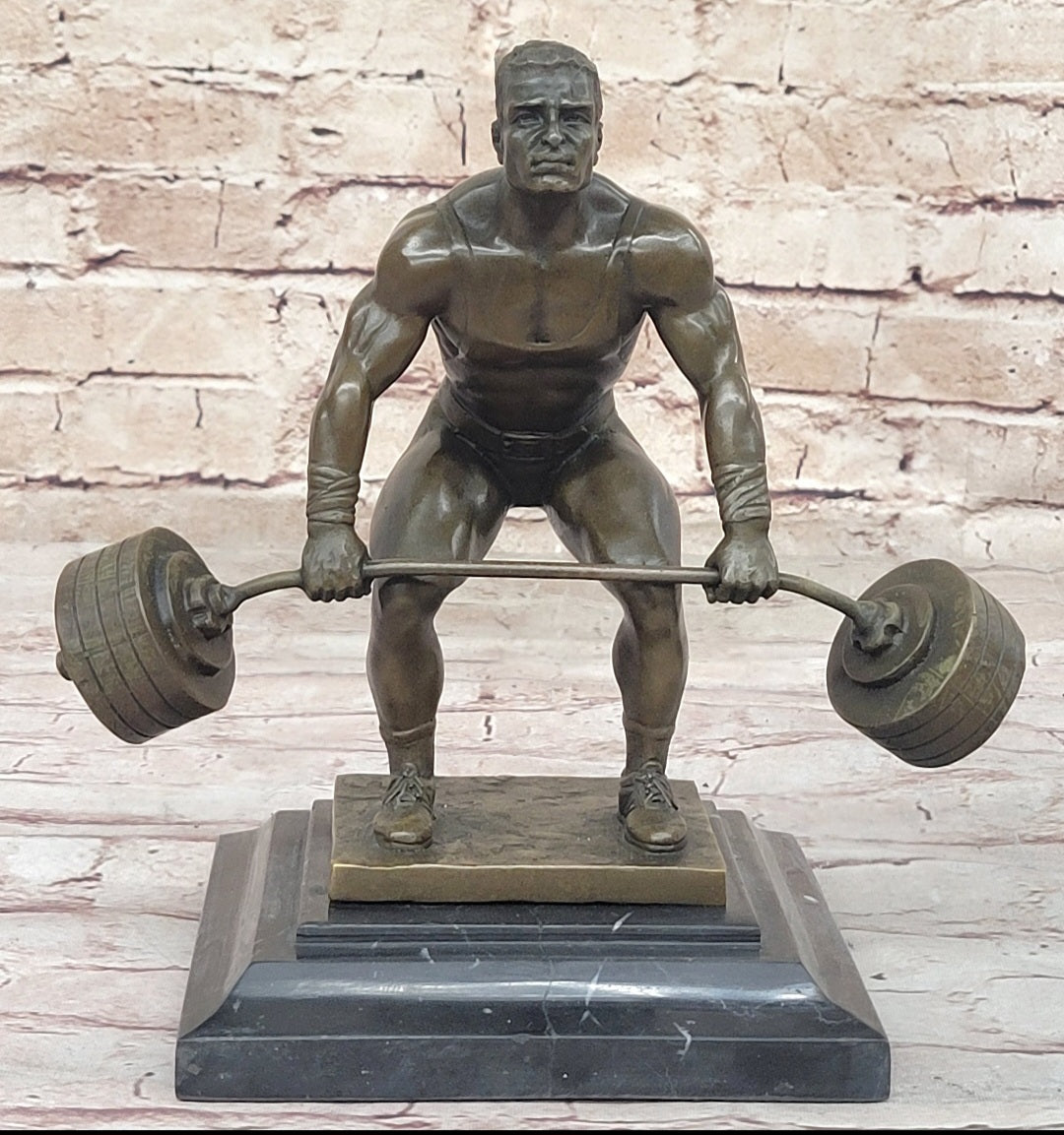 Handcrafted Detailed Weightlifters by French Artisan Jean Patoue Bronze Sculpture