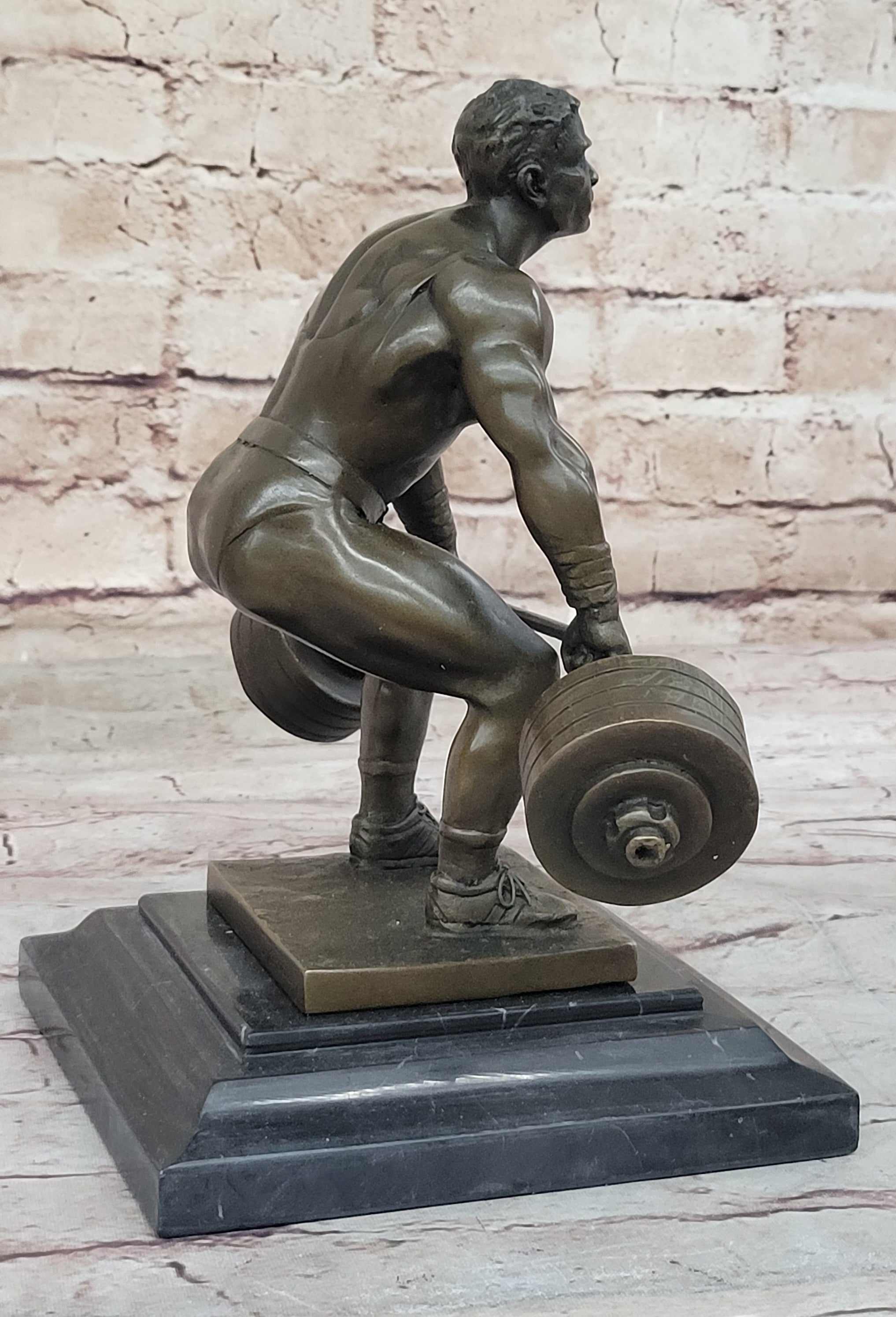 Handcrafted Detailed Weightlifters by French Artisan Jean Patoue Bronze Sculpture