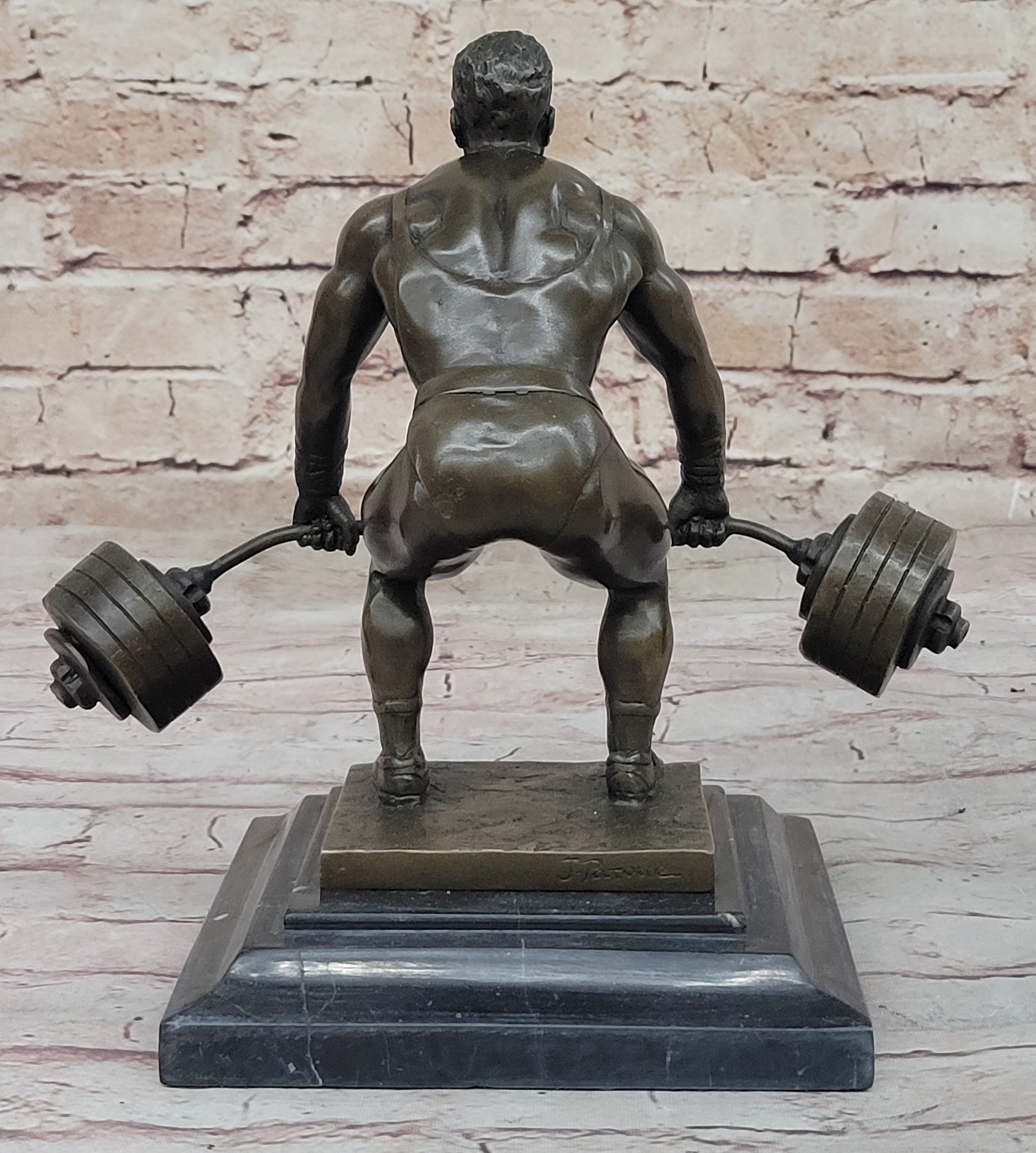 Handcrafted Detailed Weightlifters by French Artisan Jean Patoue Bronze Sculpture