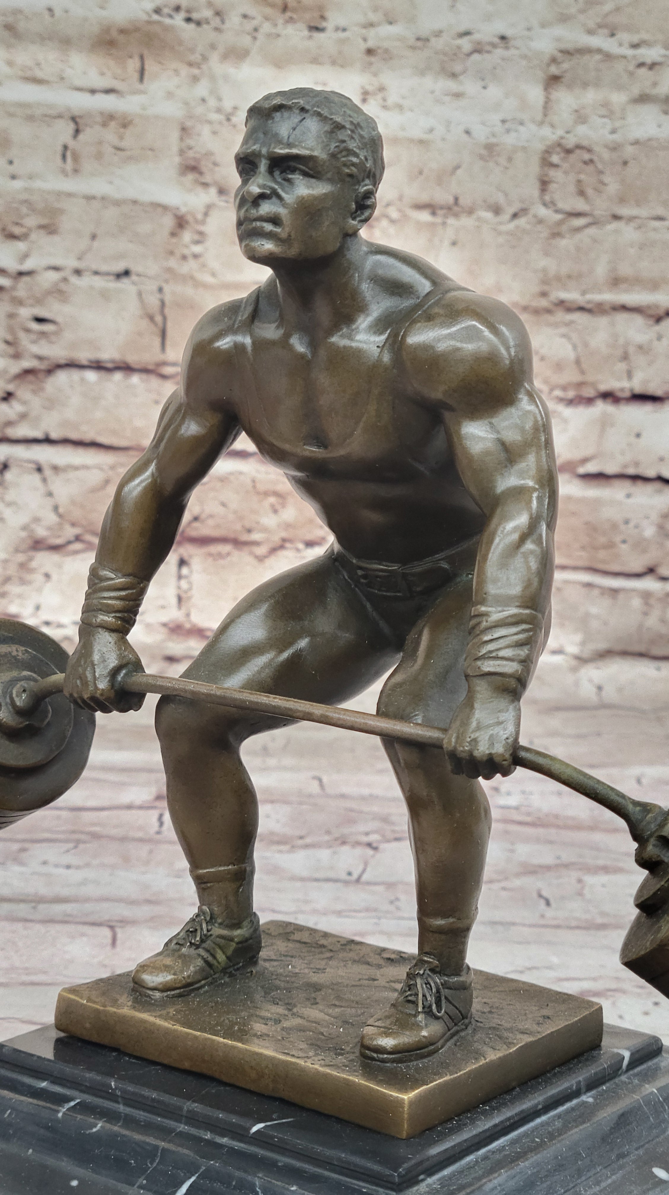 Handcrafted Detailed Weightlifters by French Artisan Jean Patoue Bronze Sculpture