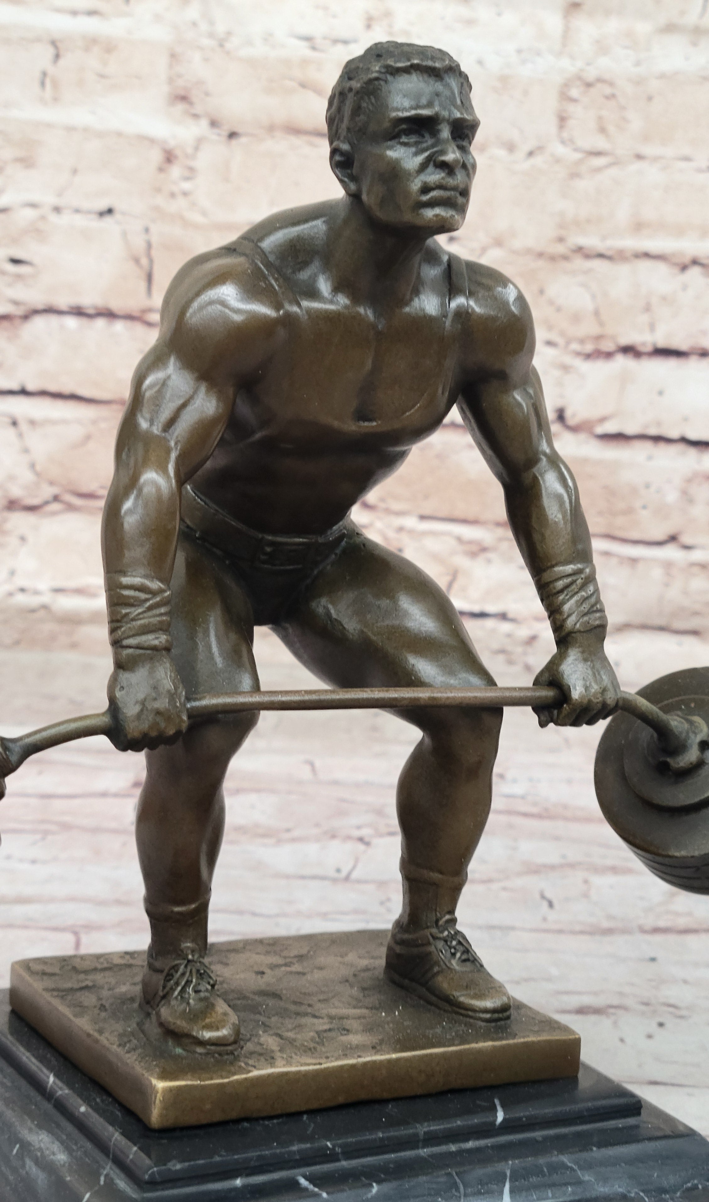 Handcrafted Detailed Weightlifters by French Artisan Jean Patoue Bronze Sculpture