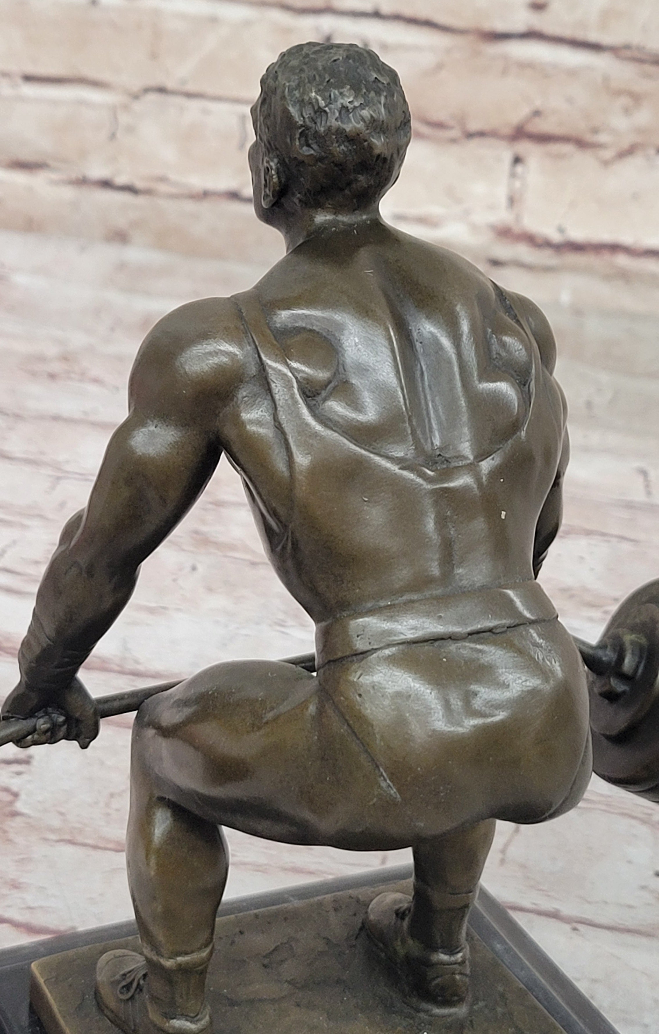 Handcrafted Detailed Weightlifters by French Artisan Jean Patoue Bronze Sculpture