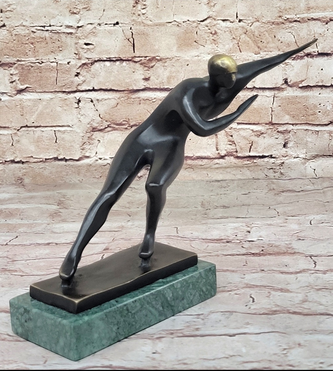 Bronze Sculpture Hand Made Ice Skater Modern Artwork Female Woman Statue Home Decor