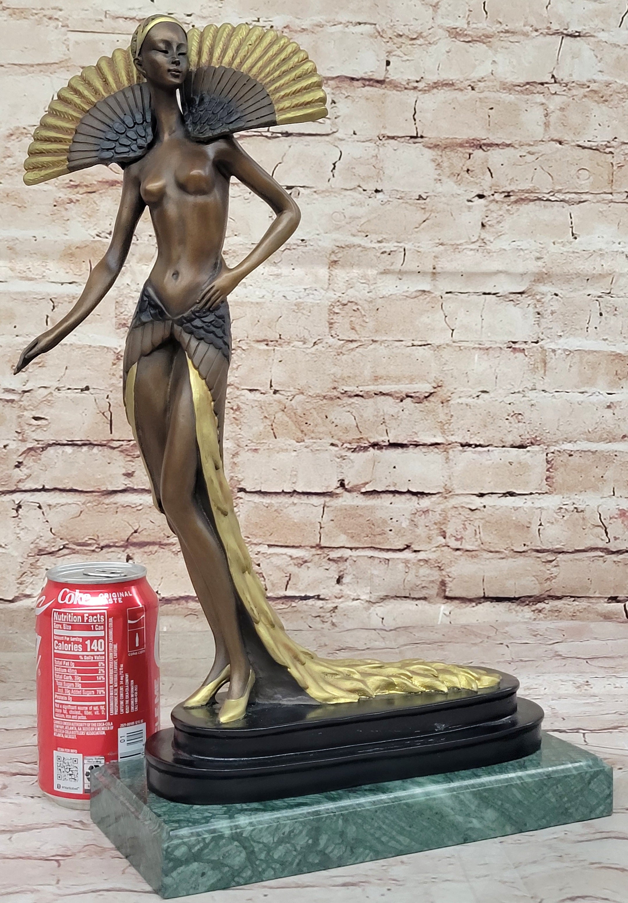 Large Slender Woman Nude of Bronze - Floating Girl - Signed by J Erte- Real Bronze