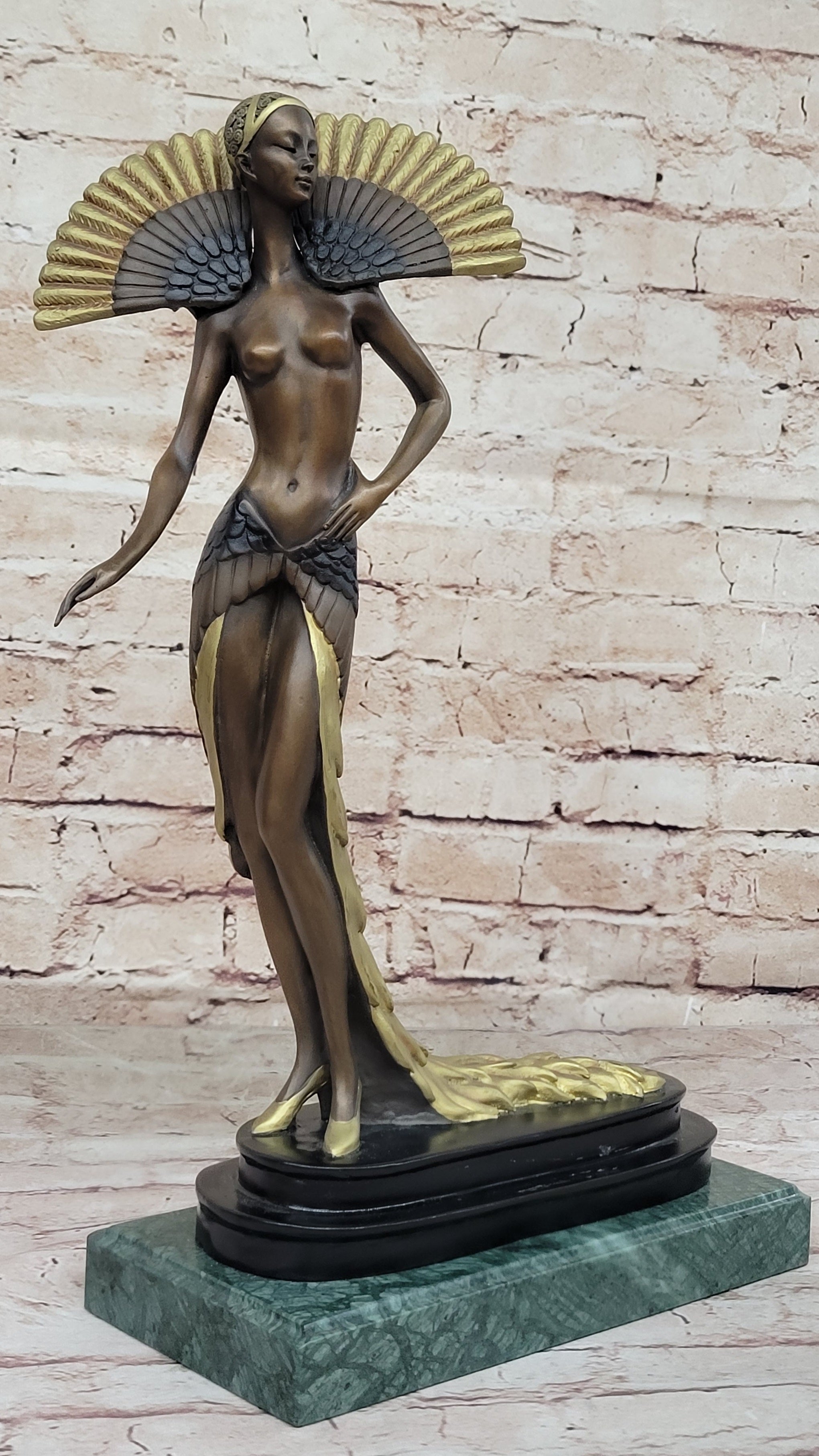 Large Slender Woman Nude of Bronze - Floating Girl - Signed by J Erte- Real Bronze